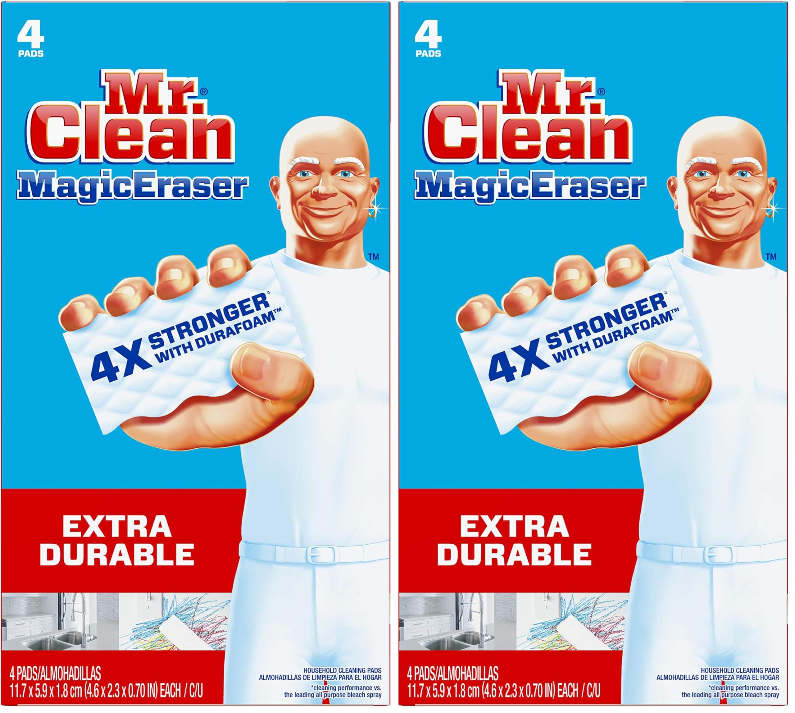 Magic Eraser, Extra Durable, Shoe, Bathroom, and Shower Cleaner, Cleaning Pads with Durafoam, 4 Count (Pack of 2)