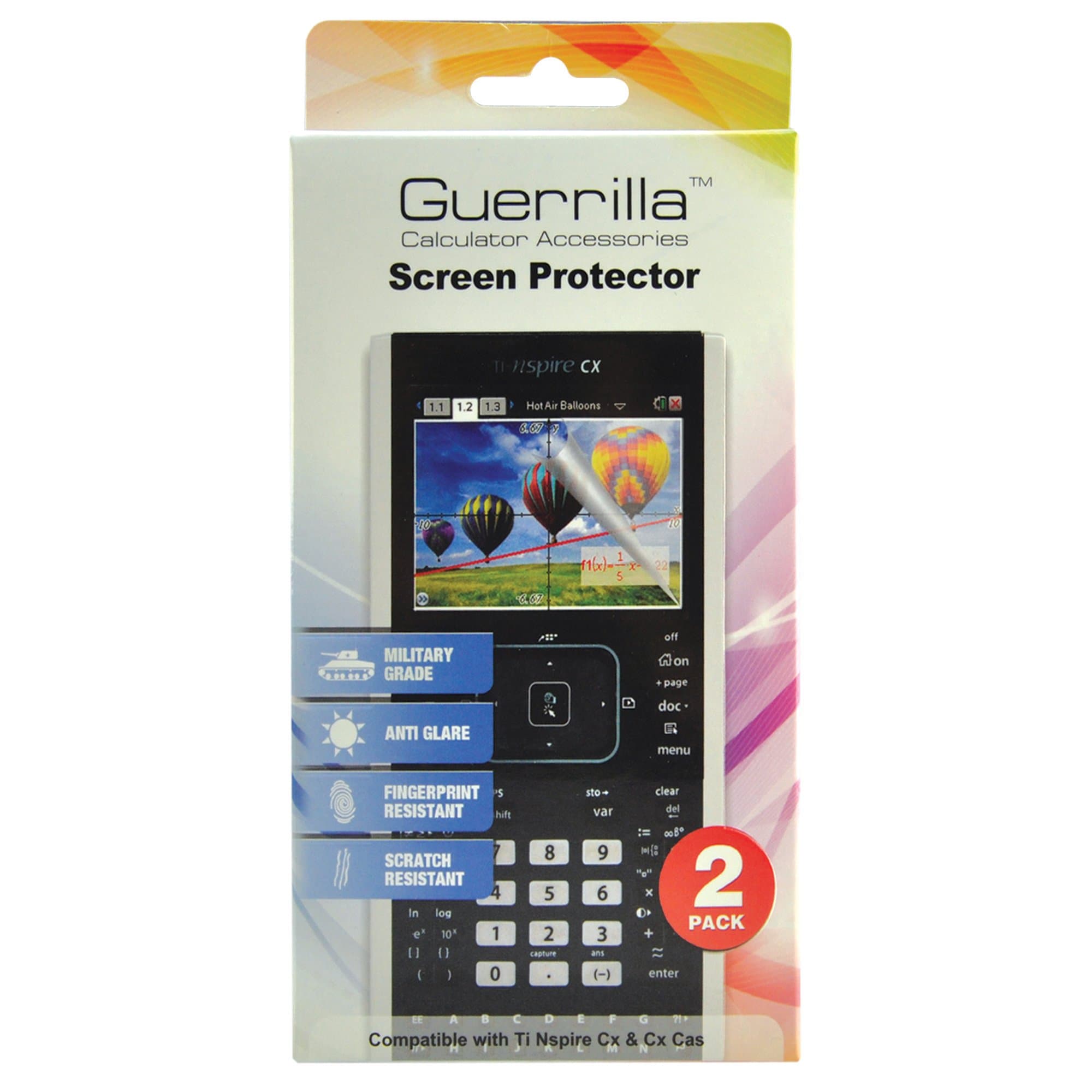 Guerrilla Military Grade Screen Protector 2-Pack For TI Nspire CX, CX CAS, CX II, and CX CAS II Graphing Calculator, Black