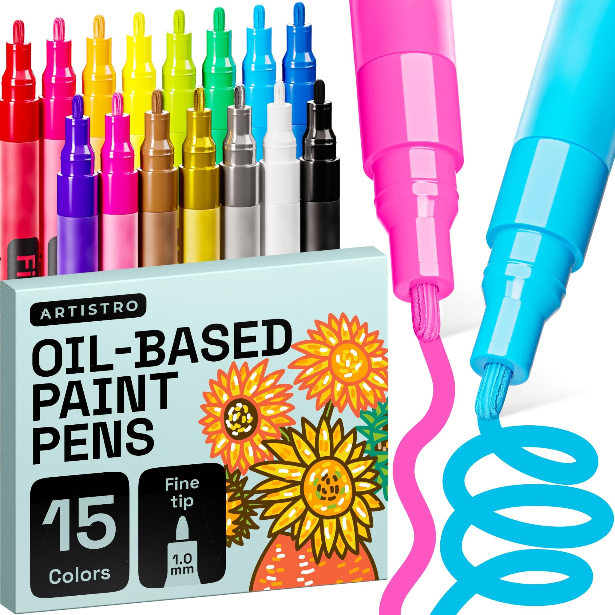 Fine Tip Permanent Oil Based Paint Markers Pens -Set Of 15, Multi