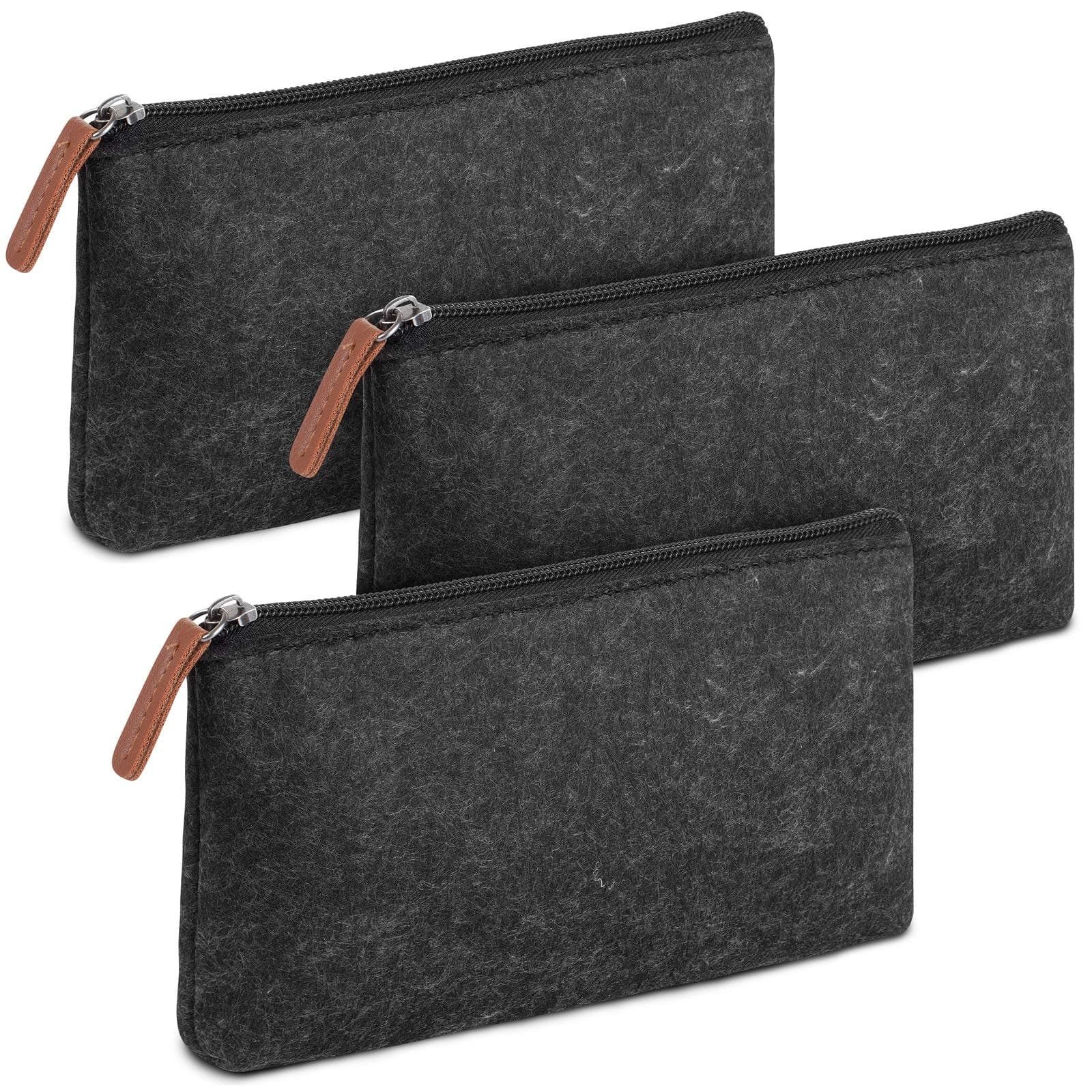 Mr. Pen- 3 Pc Black Felt Small Pen Case with Zipper, Office Supplies Canvas Pencil Bag