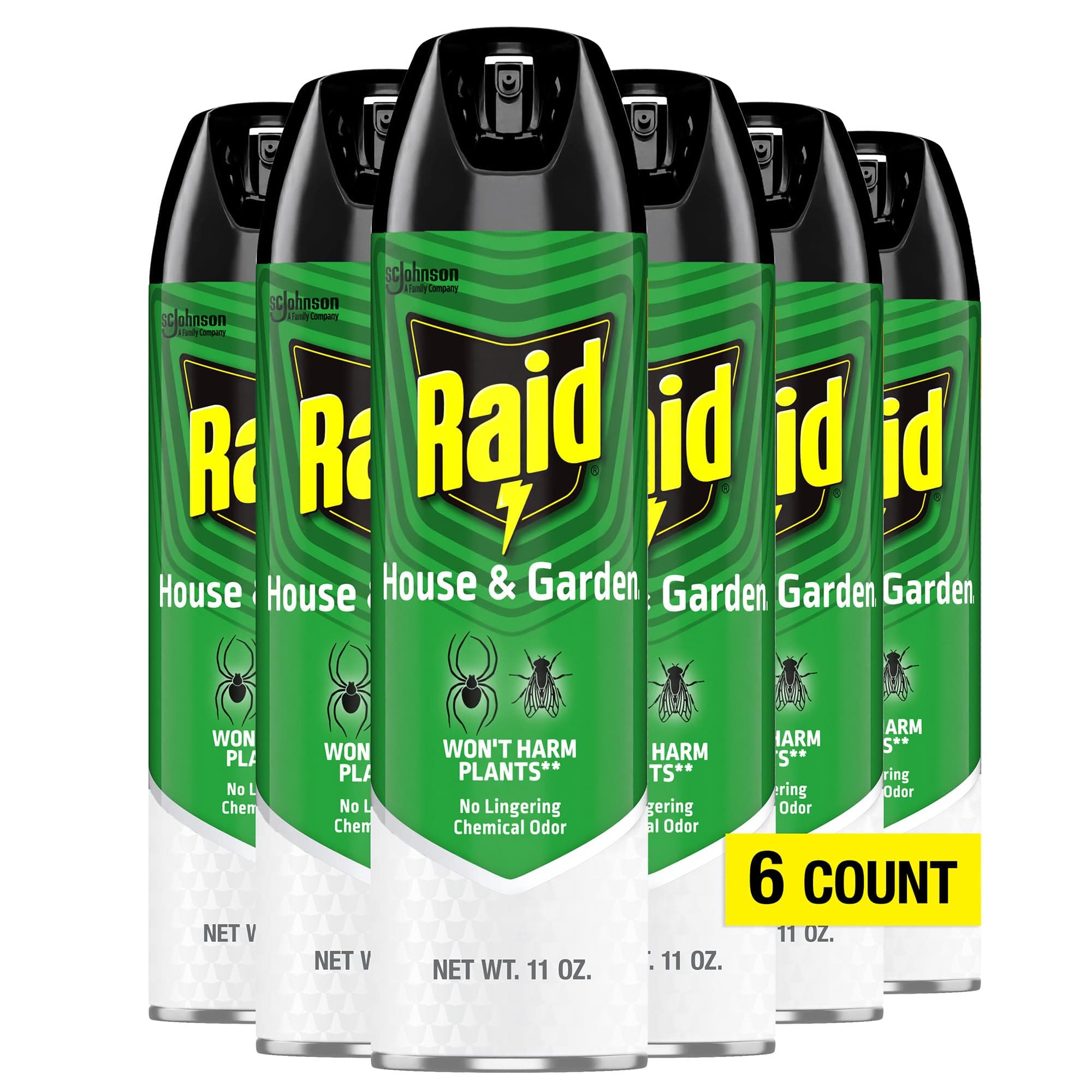 Raid House & Garden Bug Killer Aerosol Kills Bugs on Contact Won’t Harm Plants Indoor and Outdoor Use 11 Ounce (Pack of 6)