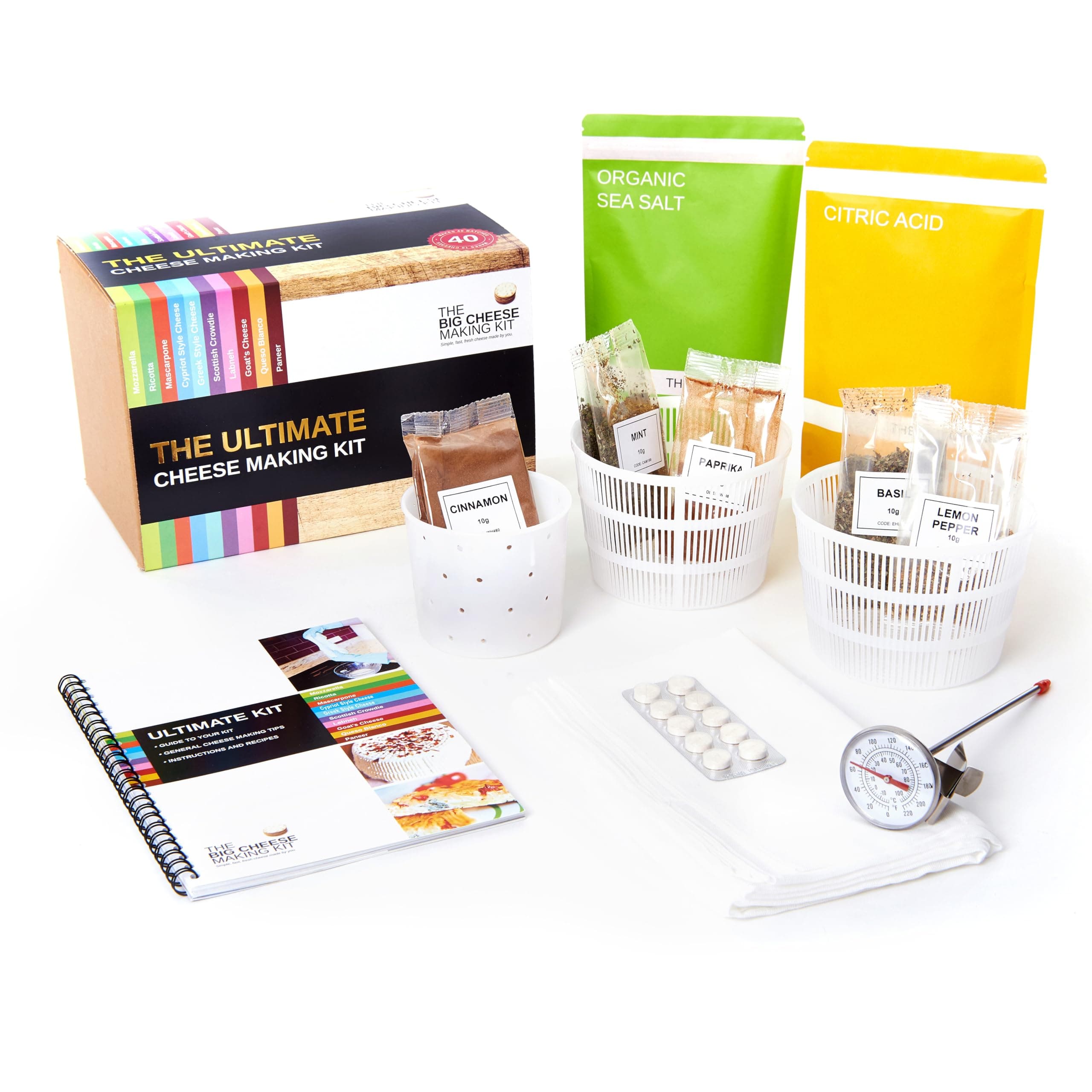 The Ultimate Cheese Making Kit - DIY Kit for 10 Cheeses: Mozzarella, Mascarpone, Feta, Ricotta - Includes Rennet & Instruction Booklet