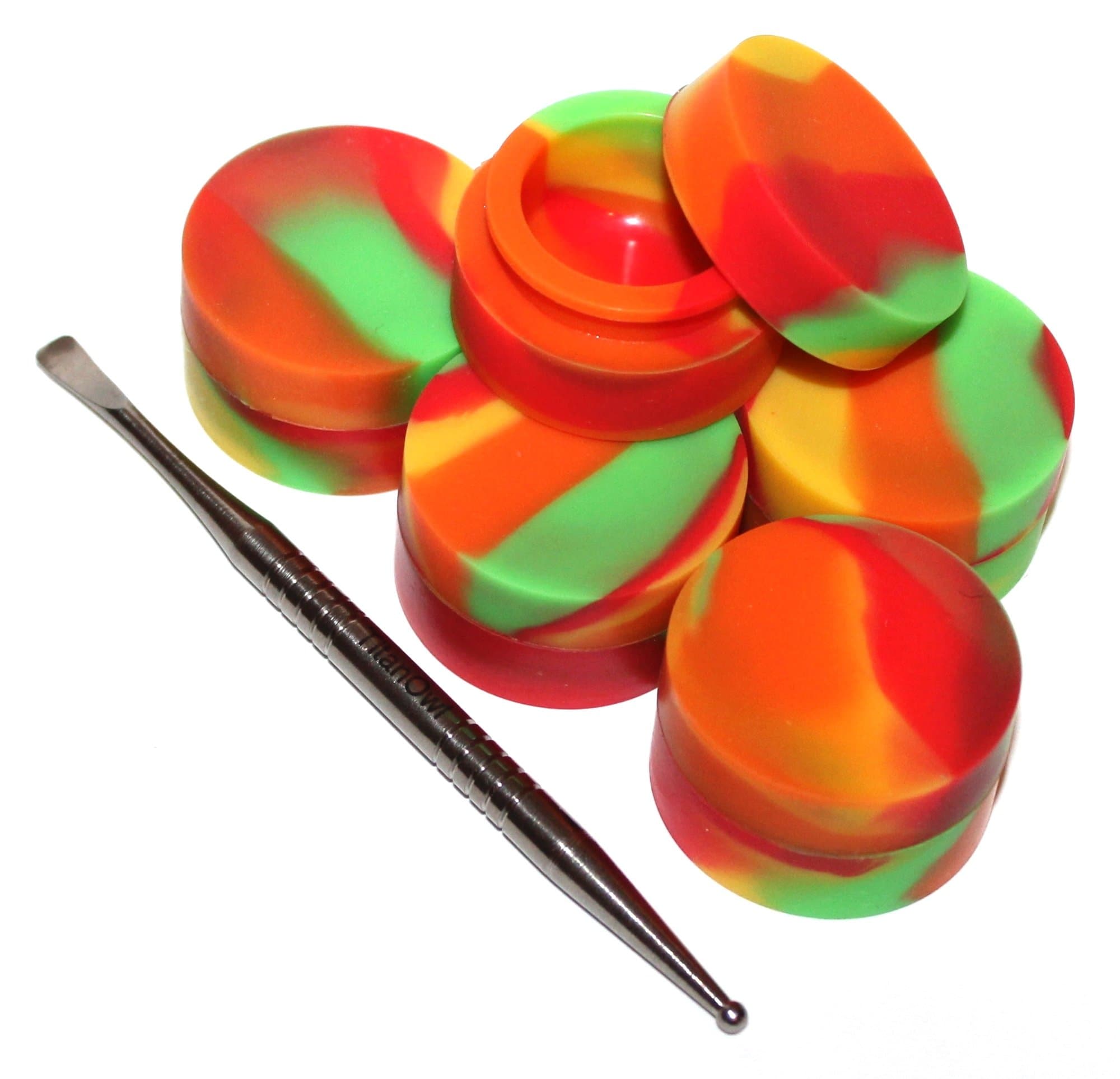 TitanOwl 5 x Non-Stick Storage Silicone Container Carving Tool, Jar Matte Outside & Shiny Round Inside Food Grade Non Stick Heat Resistant - 5 Pack (Titanium Tool+Rasta)