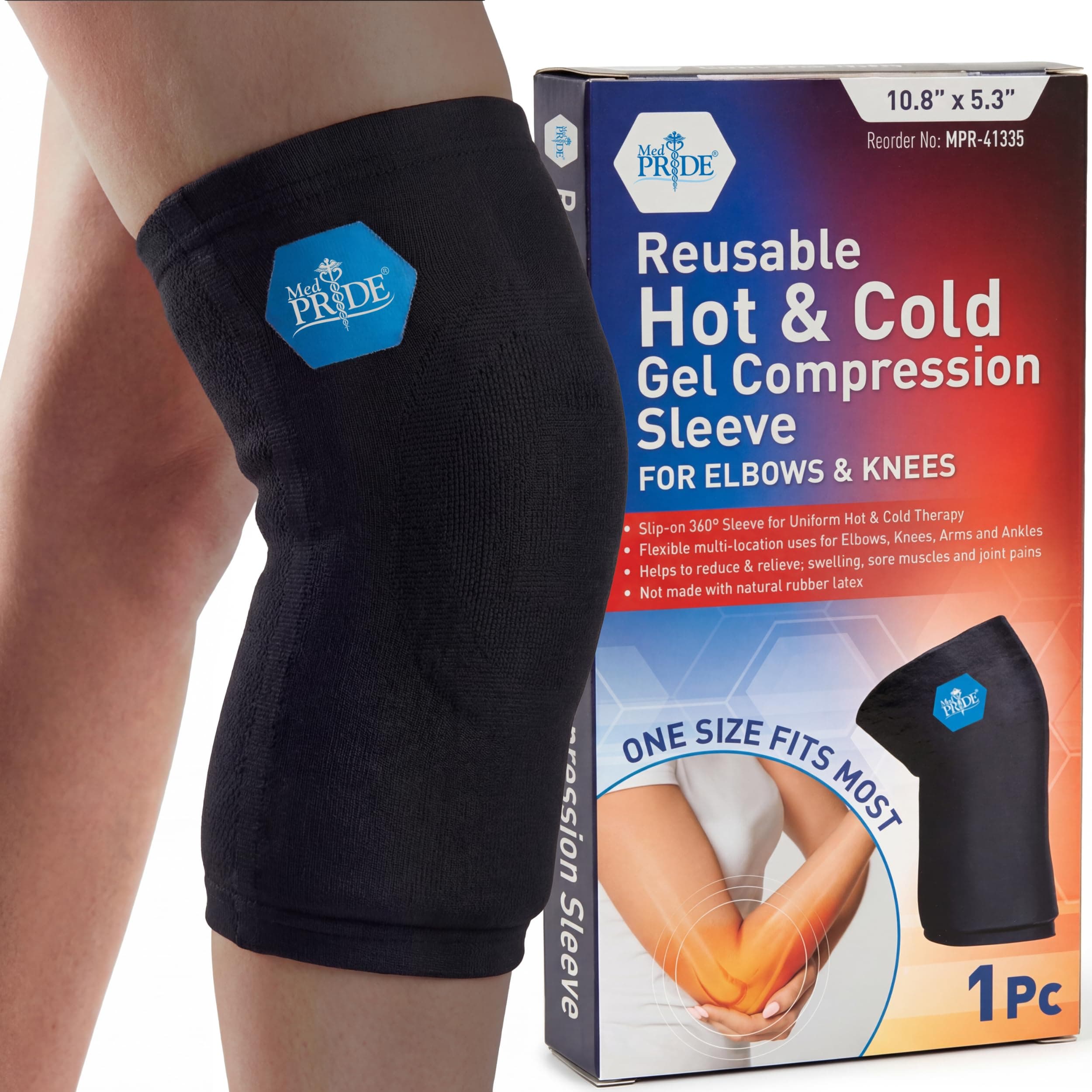 Gel Compression Sleeve for Elbow, Knee, Arm, Reusable Hot & Cold Therapy for Pain Relief, Swelling, Injuries, Flexible Fit