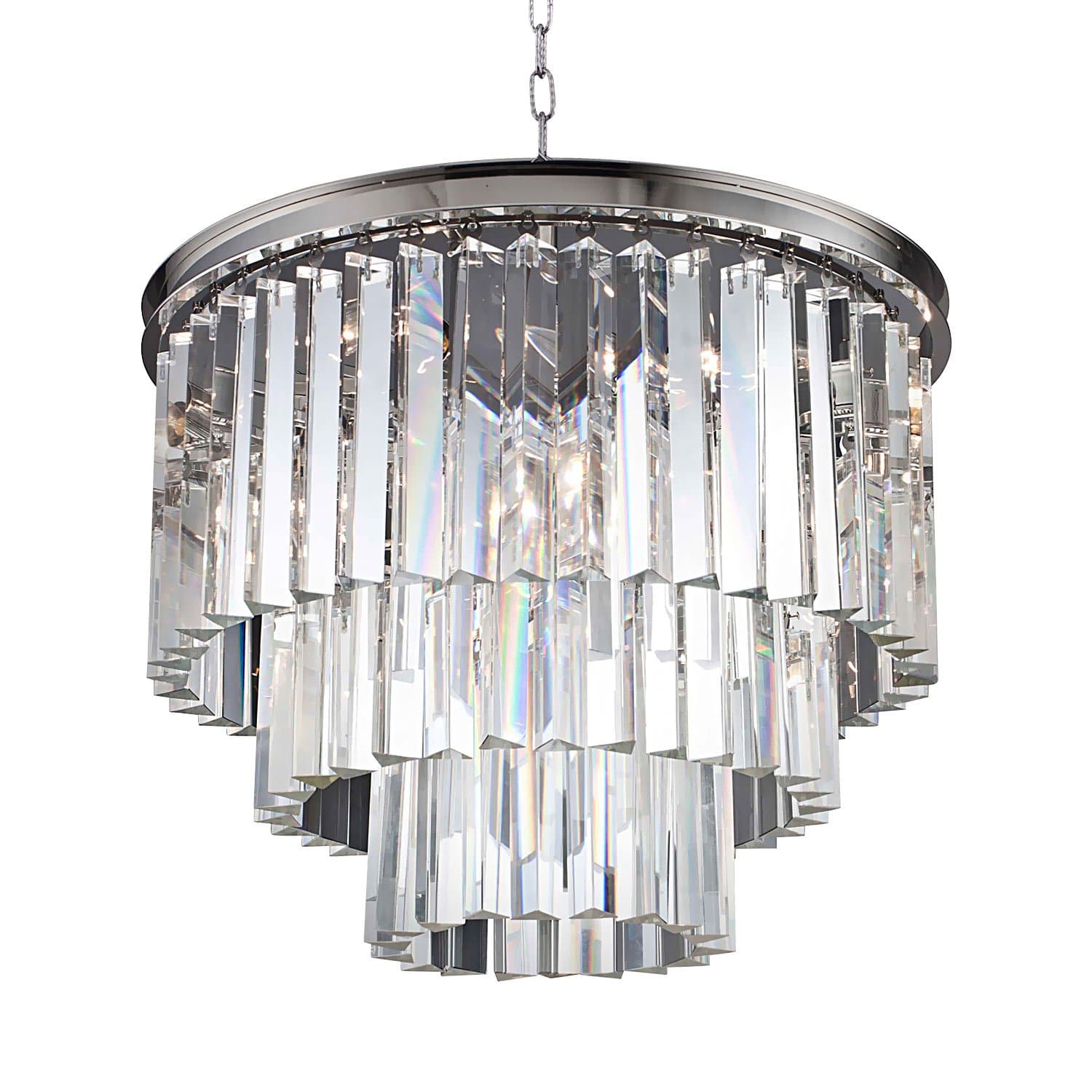 Odeon 9 Light 3 Ring Clear Glass Fringe Chandelier Light Fixture in Polished Nickel Finish - Restoration Revolution 700129-004