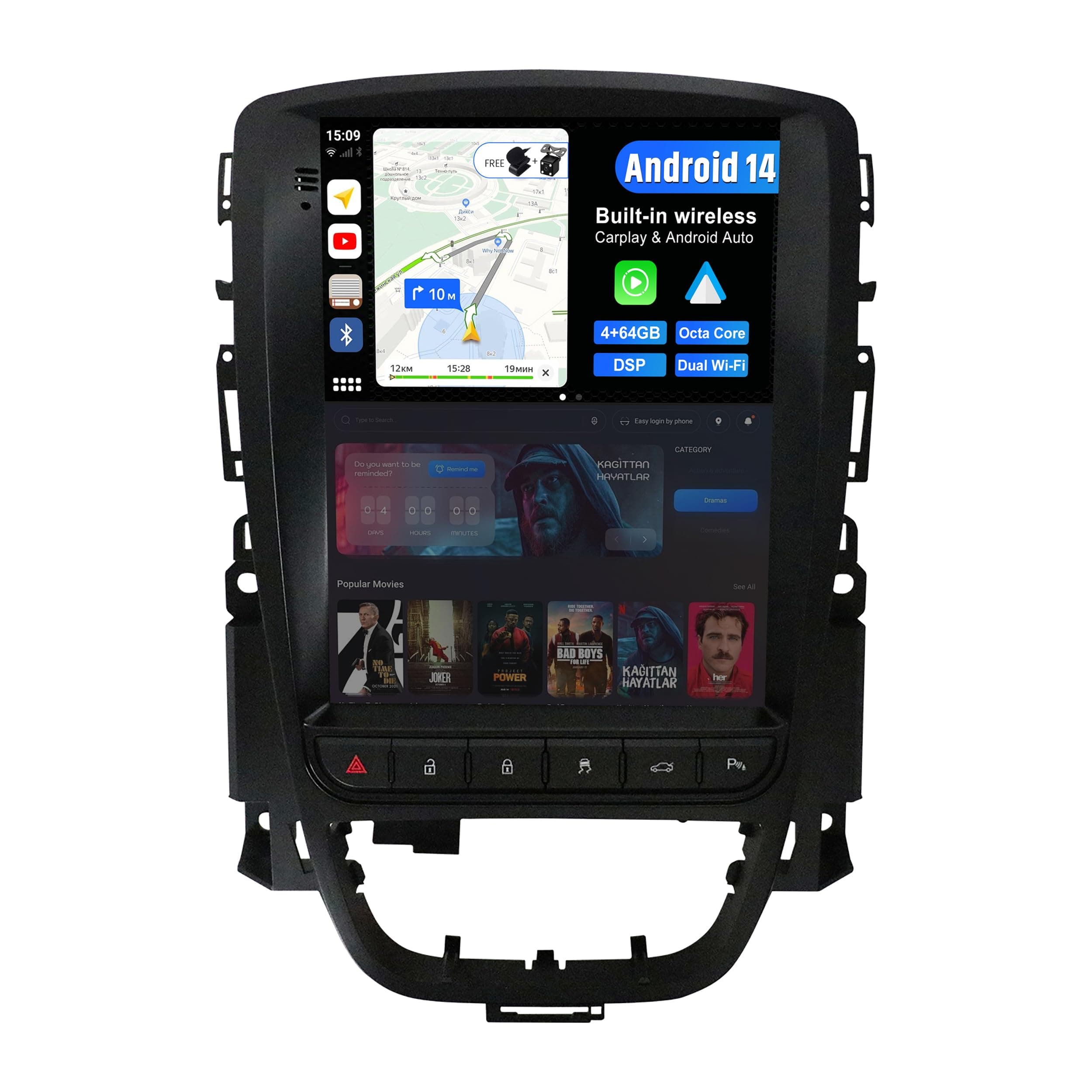 joyxAndroid 12 IPS 9.7 Inch Car Steroe For Excelle GT/XT Astra J (2006-2016) - 4G+64G - Built in DSP Carplay Android Auto - LED Camera + MIC - Steering Wheel WiFi Fast-Boot 360-CAM AHD Split-Screen