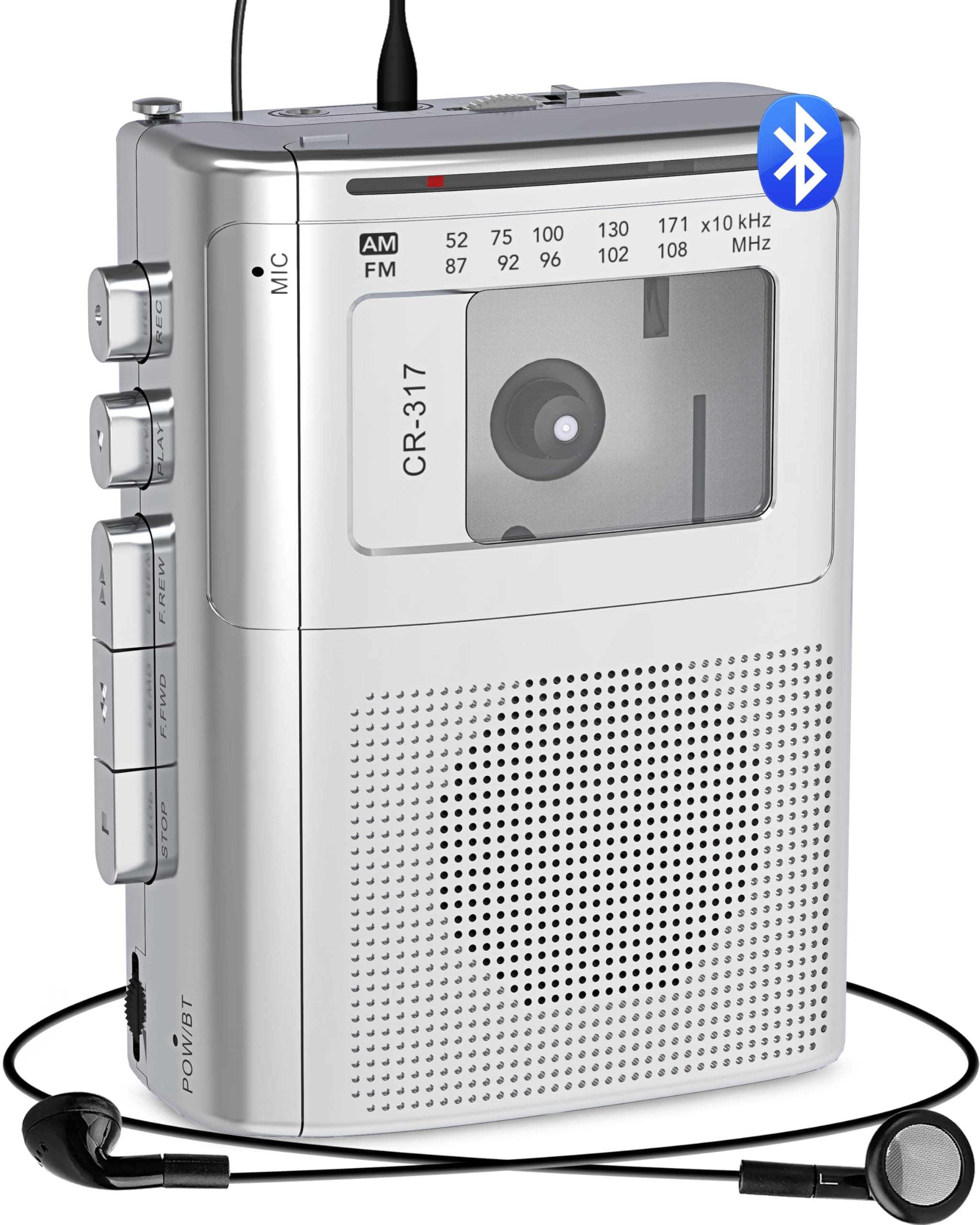 Portable Cassette Player Recorder with Bluetooth Transmitter, AM FM Walkman Cassette Player with Headphone Jack & Big Speaker,Microphone Jack, 2*AA Battery Opearated Cassette Tape Player