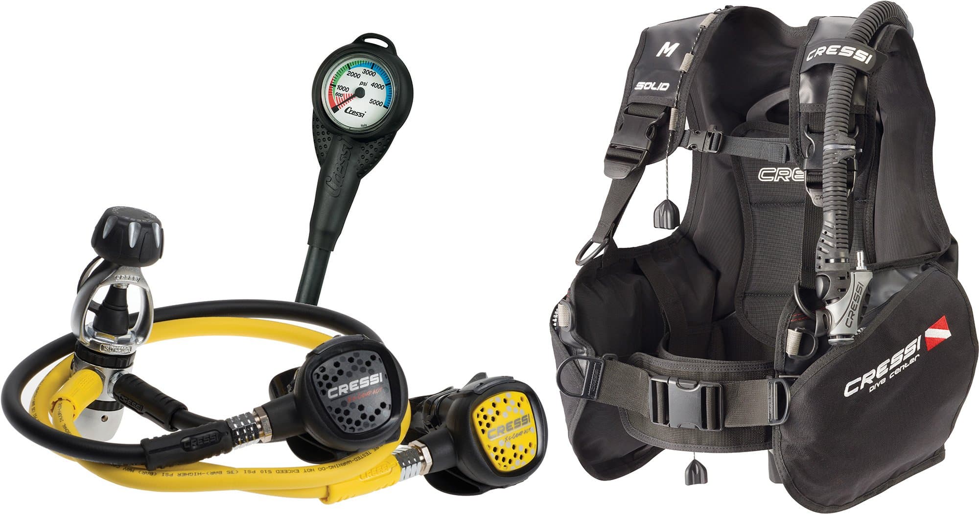 Cressi Novice Complete Scuba Diving Package - BCD + Compact Regulator + Compact + Mini SPG - Solid: Made in Italy