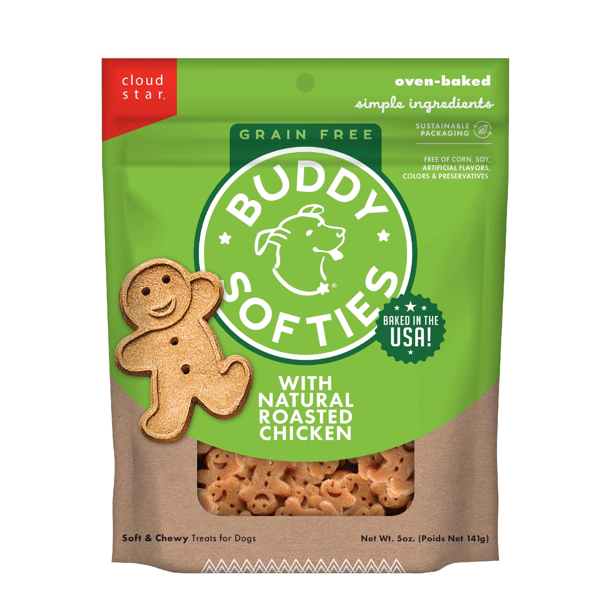 Cloud Star Buddy Biscuits Grain Free Soft & Chewy Dog Treats, Small Dog or Large Dogs Training, Healthy Roasted Chicken 5 oz.