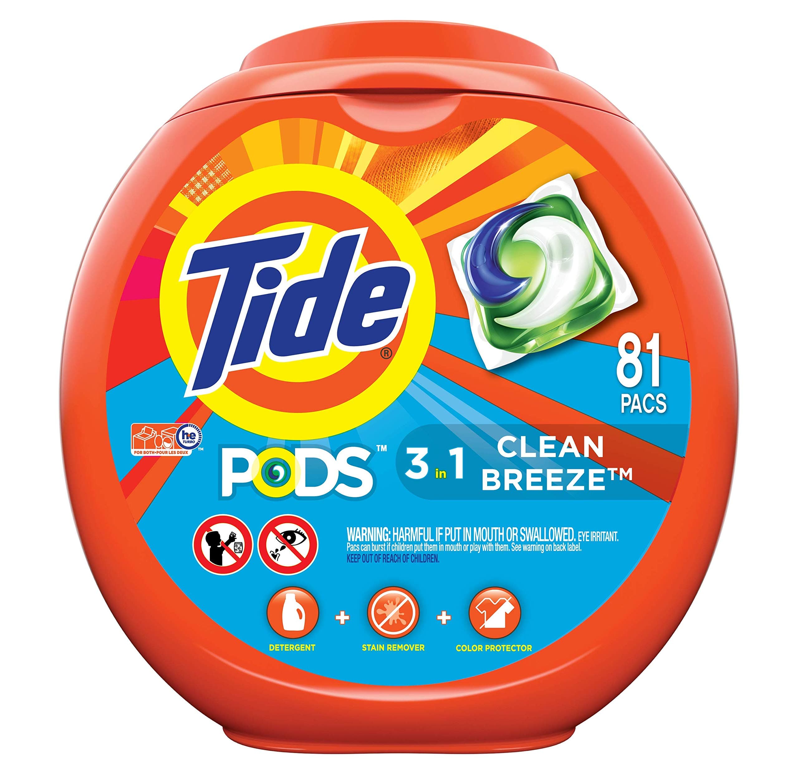 Tide PODS Laundry Detergent Soap PODS, High Efficiency (HE), Clean Breeze, 81 count