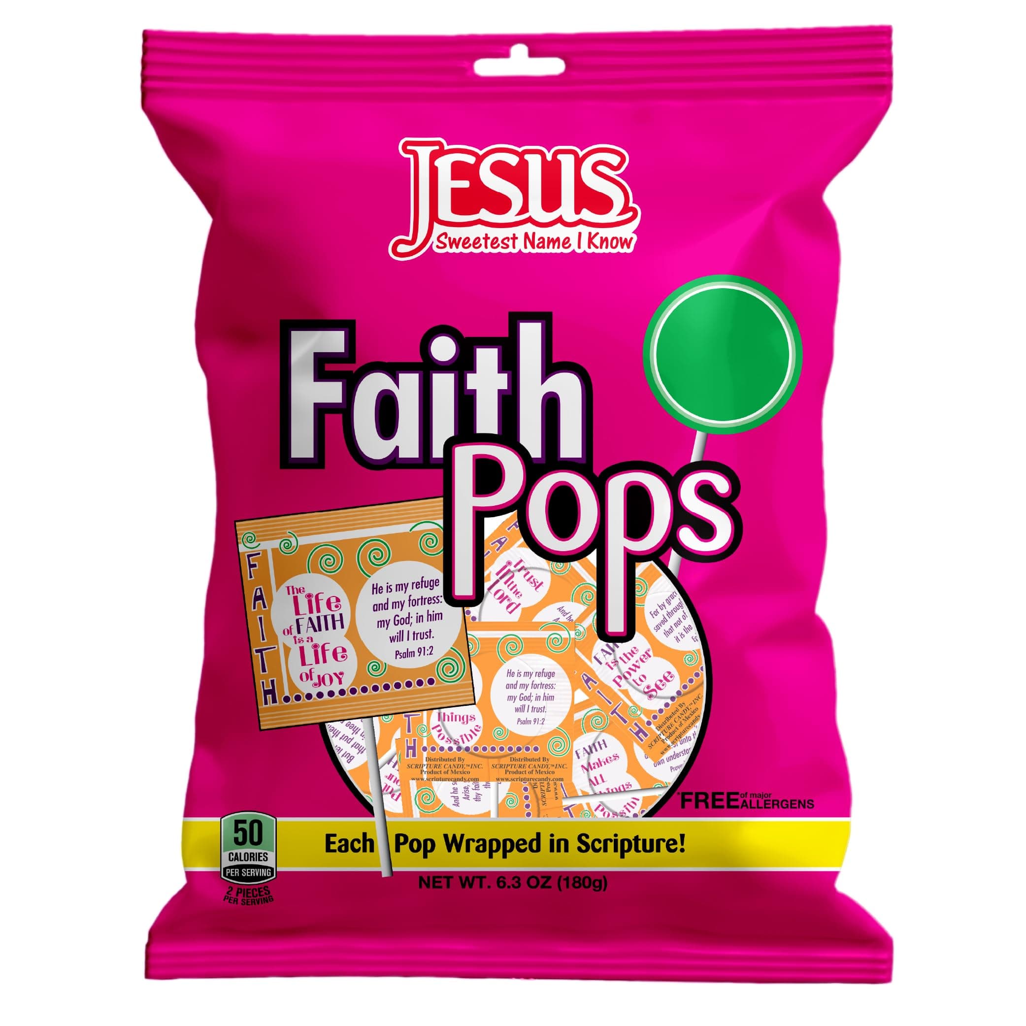Scripture Candy, Faith Pops Individually Wrapped Lollipop Bag 6.3 Ounce, 20 Pieces