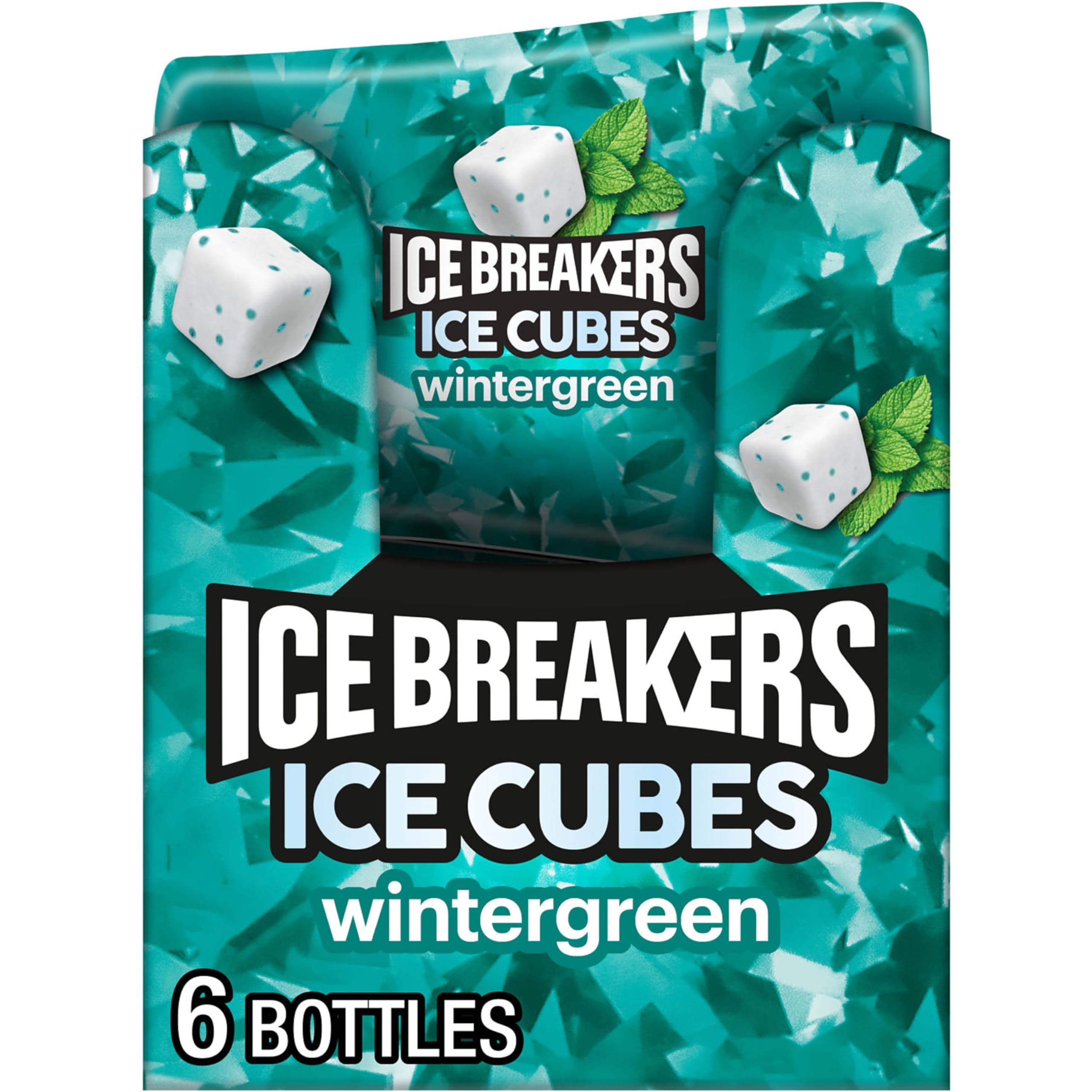 ICE BREAKERS Ice Cubes Wintergreen Flavored Sugar Free Chewing Gum Bottles, 3.24 oz (6 Count, 40 Pieces)