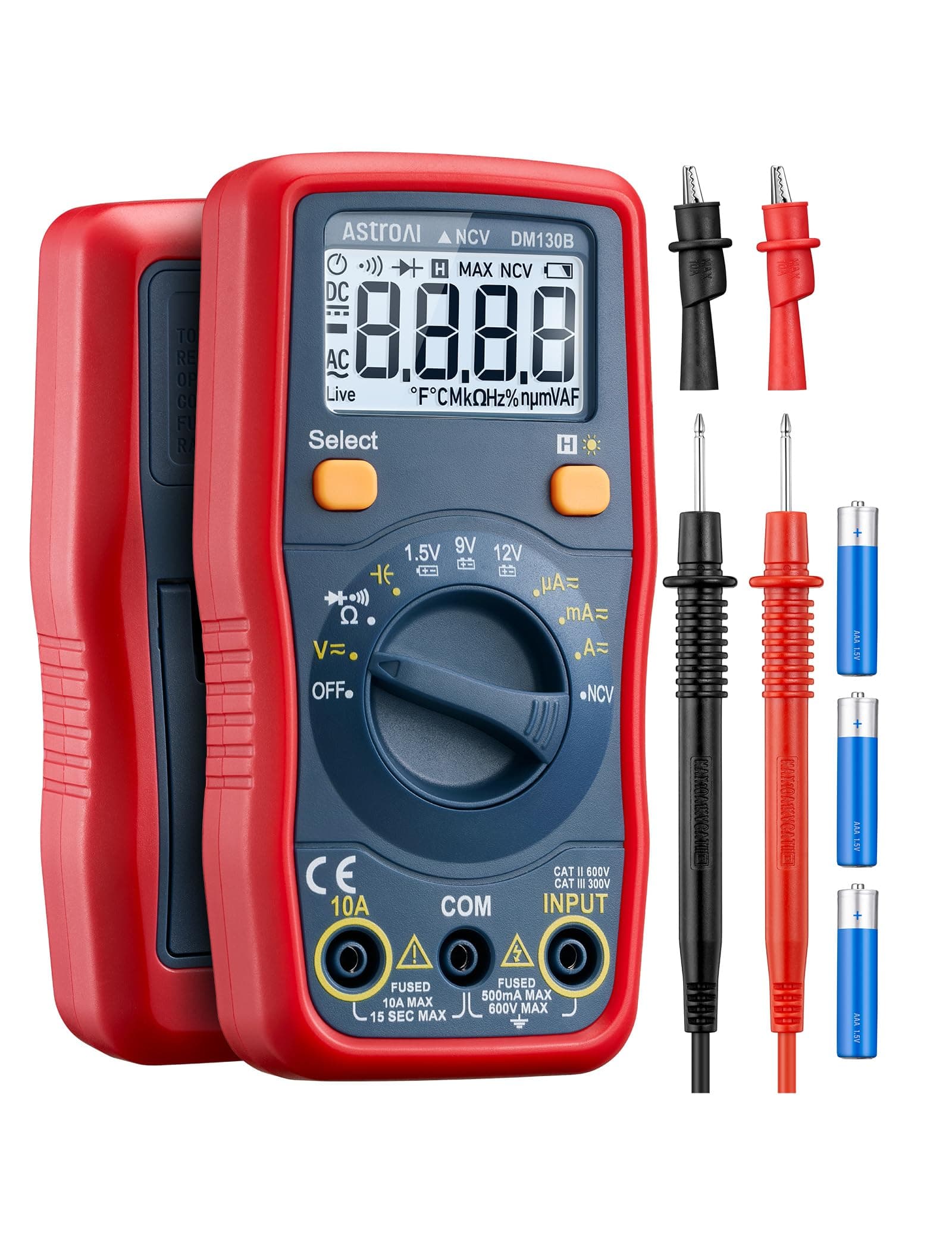 AstroAI Digital Multimeter, Voltmeter 1.5v/9v/12v Battery Voltage Tester Auto-Ranging/Ohmmeter/DMM with Non-Contact Voltage Function, Accurately Measures Voltage Current Amp Resistance Capacitance