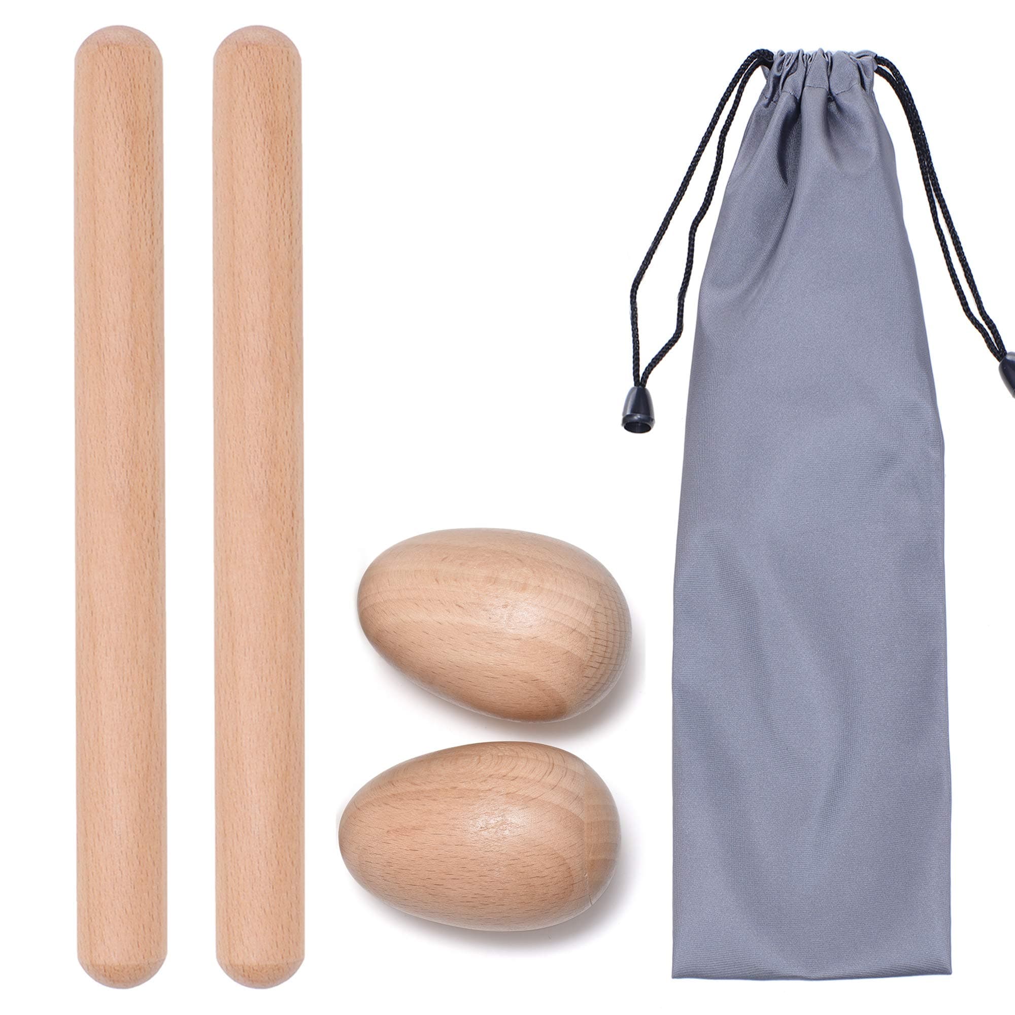 4 Pcs Musical Hand Percussion Instrument Set, Includes 1 Pair 8 Inch Rhythm Sticks Wood Claves and 1 Pair Wood Egg Shakers for Kids