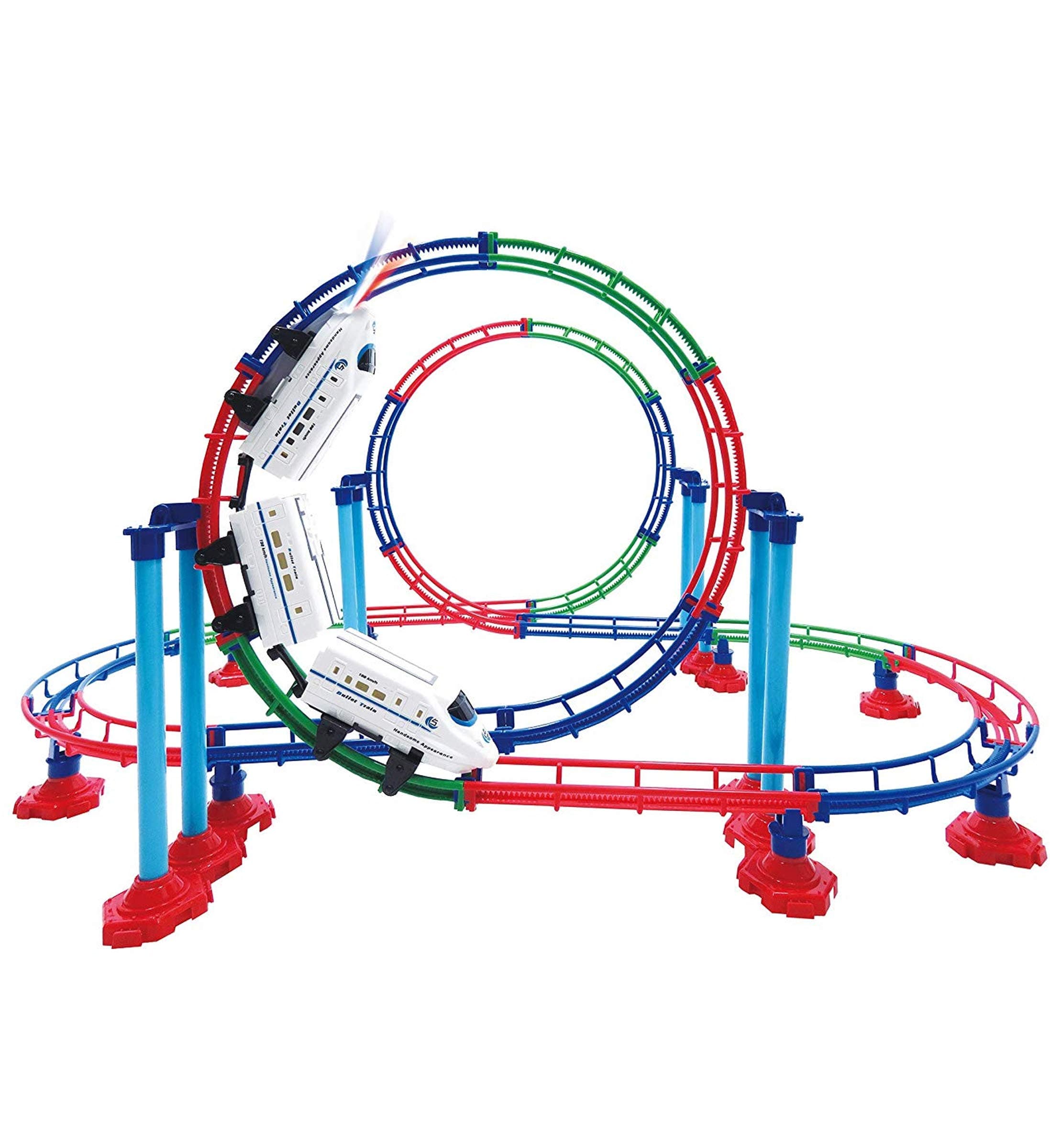 Mozlly Grand Up & Down Roller High Speed Coaster Fast Bullet Train Mini Machine with Light Up Headlight Play Vehicles Building Set Durable Loop Tracks Toy Ideal Gift Toys Games Play-Set 15 Inch