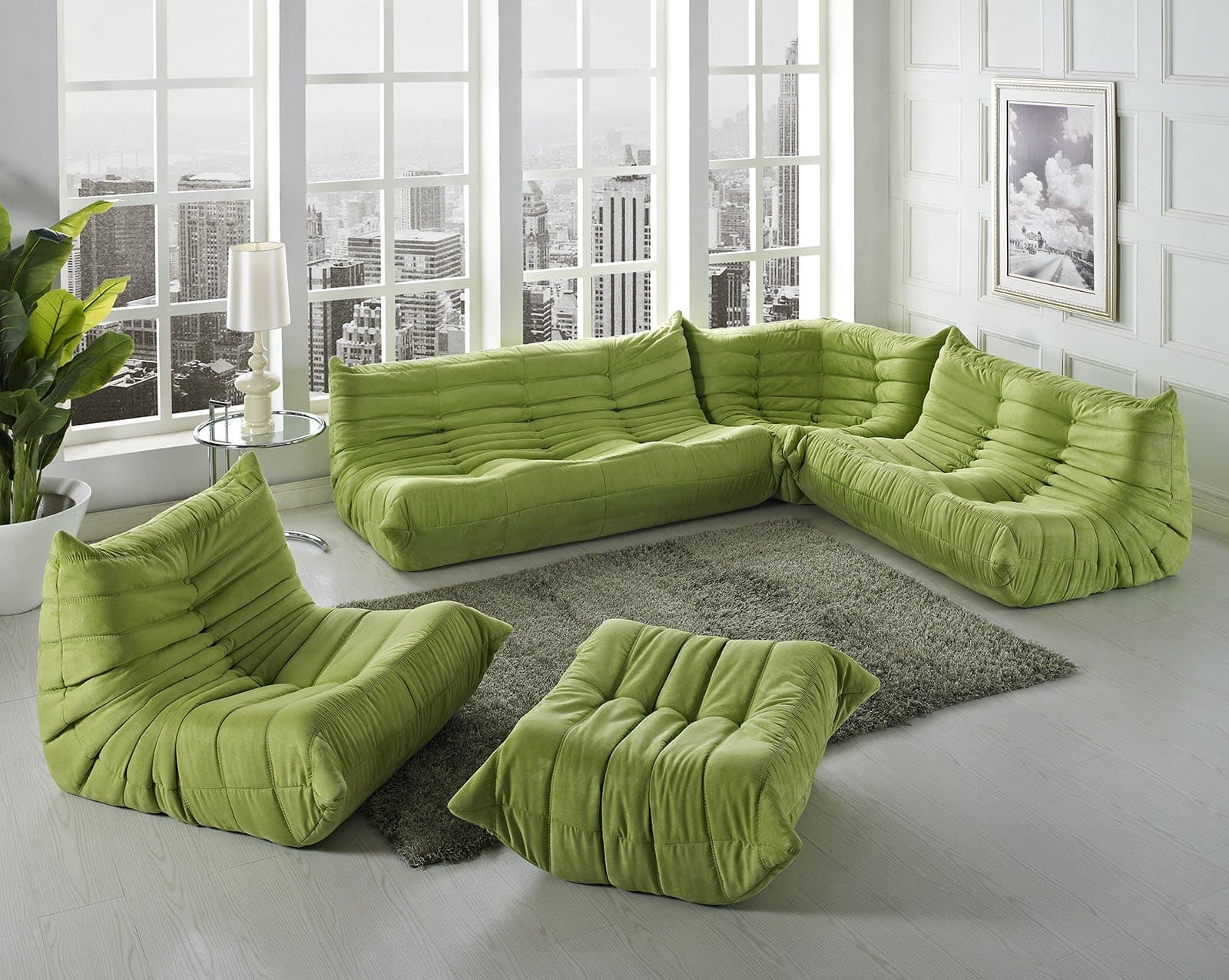 Modway Waverunner Memory Foam Sectional Sofa in Green
