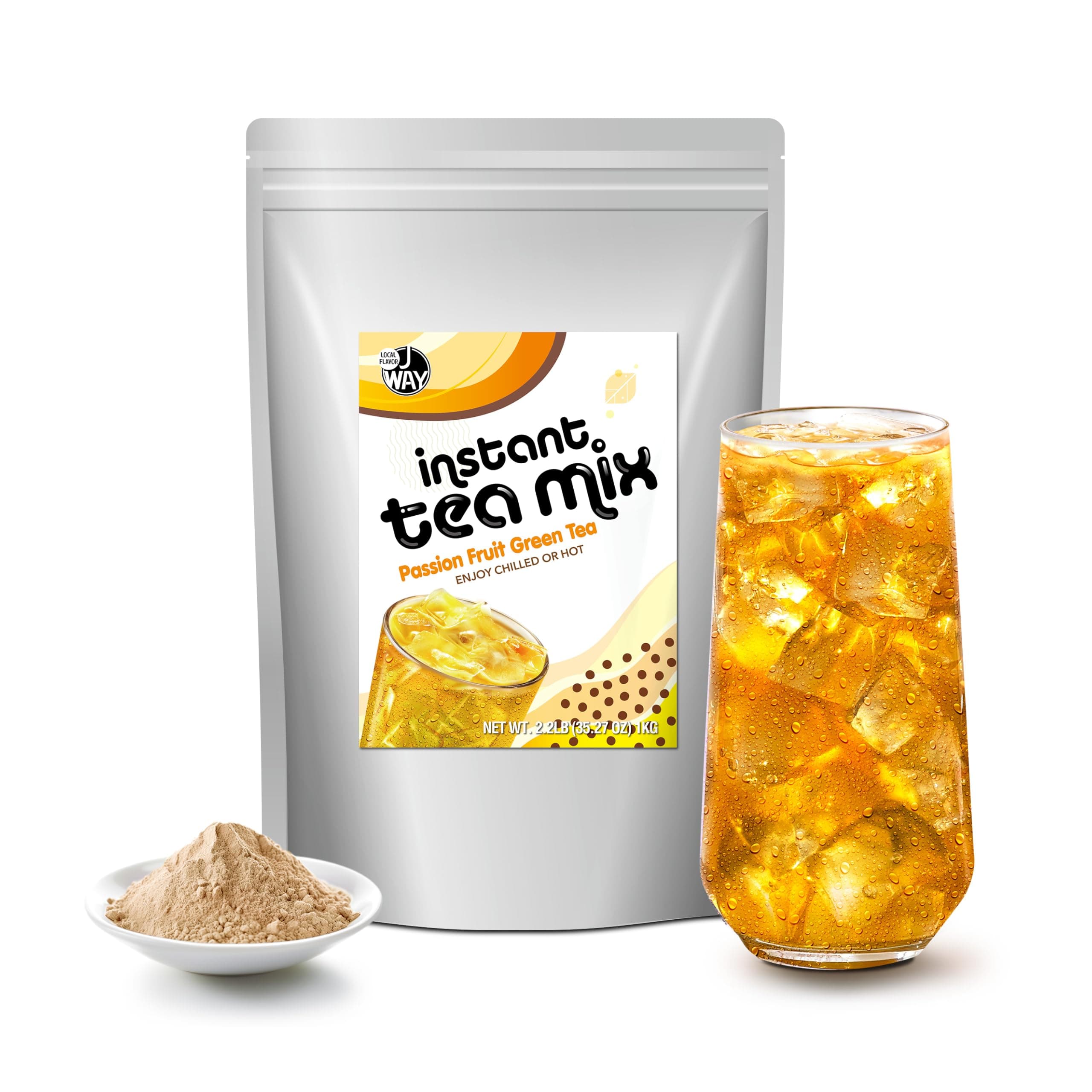J WAY Passionfruit Iced Green Tea 2.2 Lb (1 Count), Powdered Instant Green Tea Drink Mix Packets, Makes Blended Frappe, Smoothie Drinks