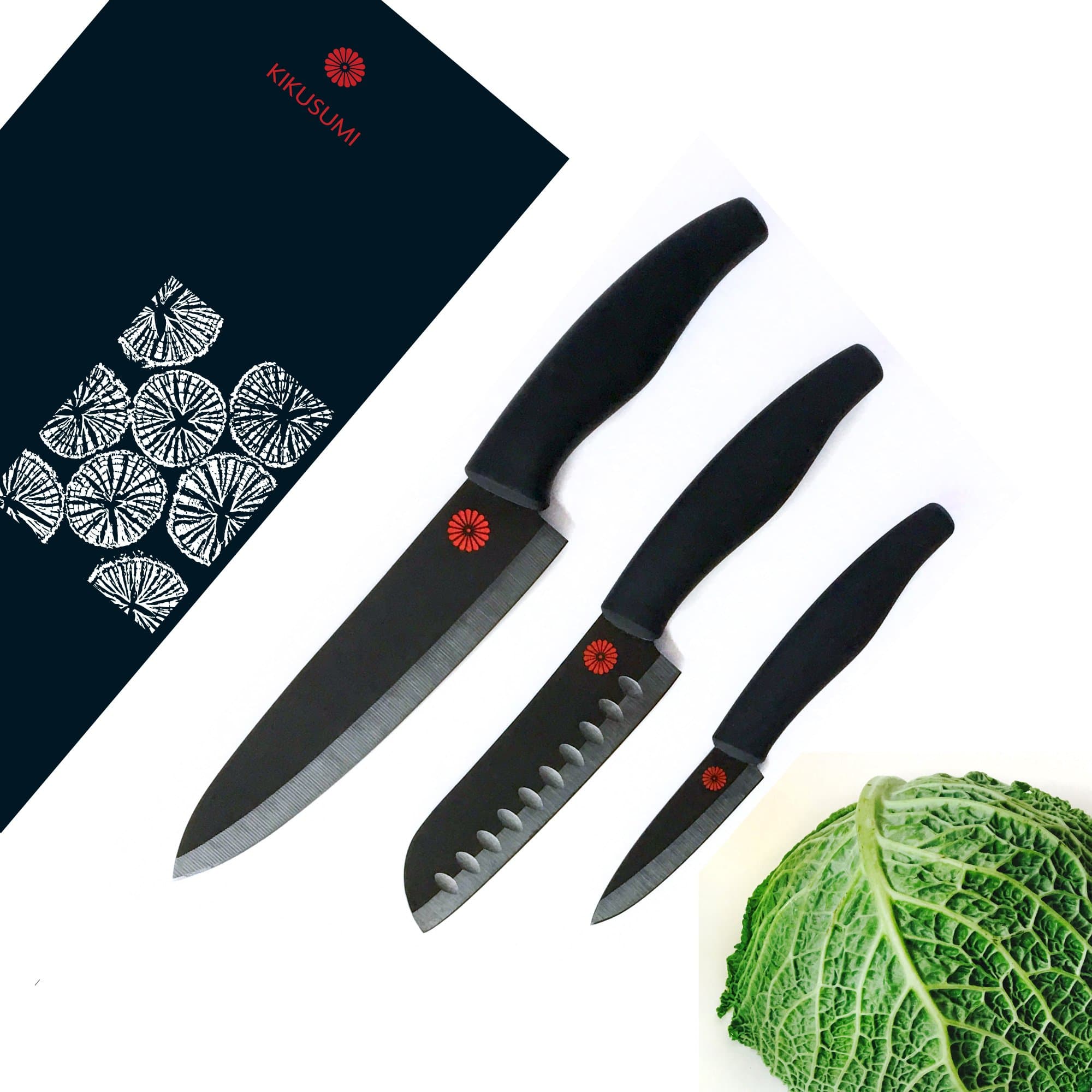 3-Piece Chef Knife Set - SUMI Black Handle + Black Ceramic Blade - 7 inch Gyuto Chef Knife + 5 inch Santoku + 3 inch Paring + Luxury Gift Boxed Knife Set + 3 Knife Sheaths
