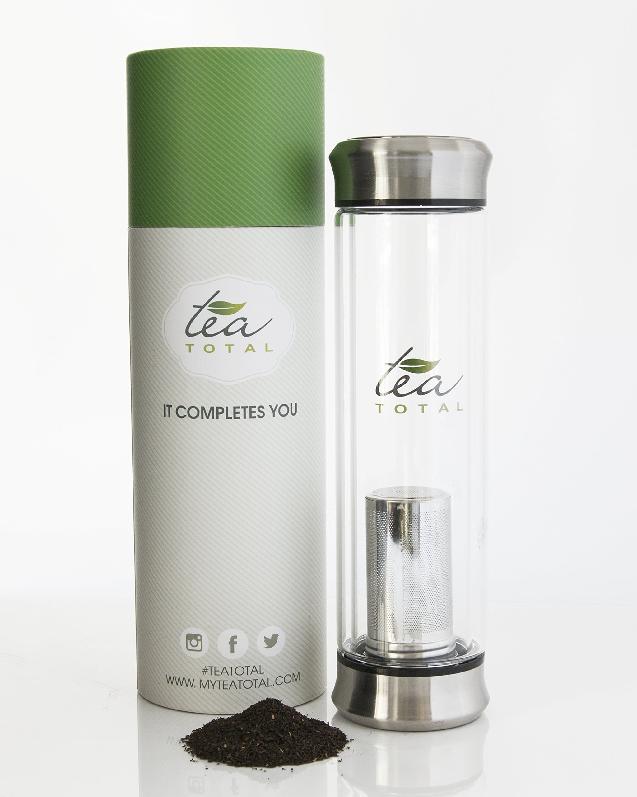 Tea Infuser Bottle | Save Time When You Brew and Carry With This All-in-One Combination Travel Mug, Single Serve Tea Pot, and Glass Water Bottle with Fruit Infuser | by TEATOTAL , 400ml (13.5 ounces)