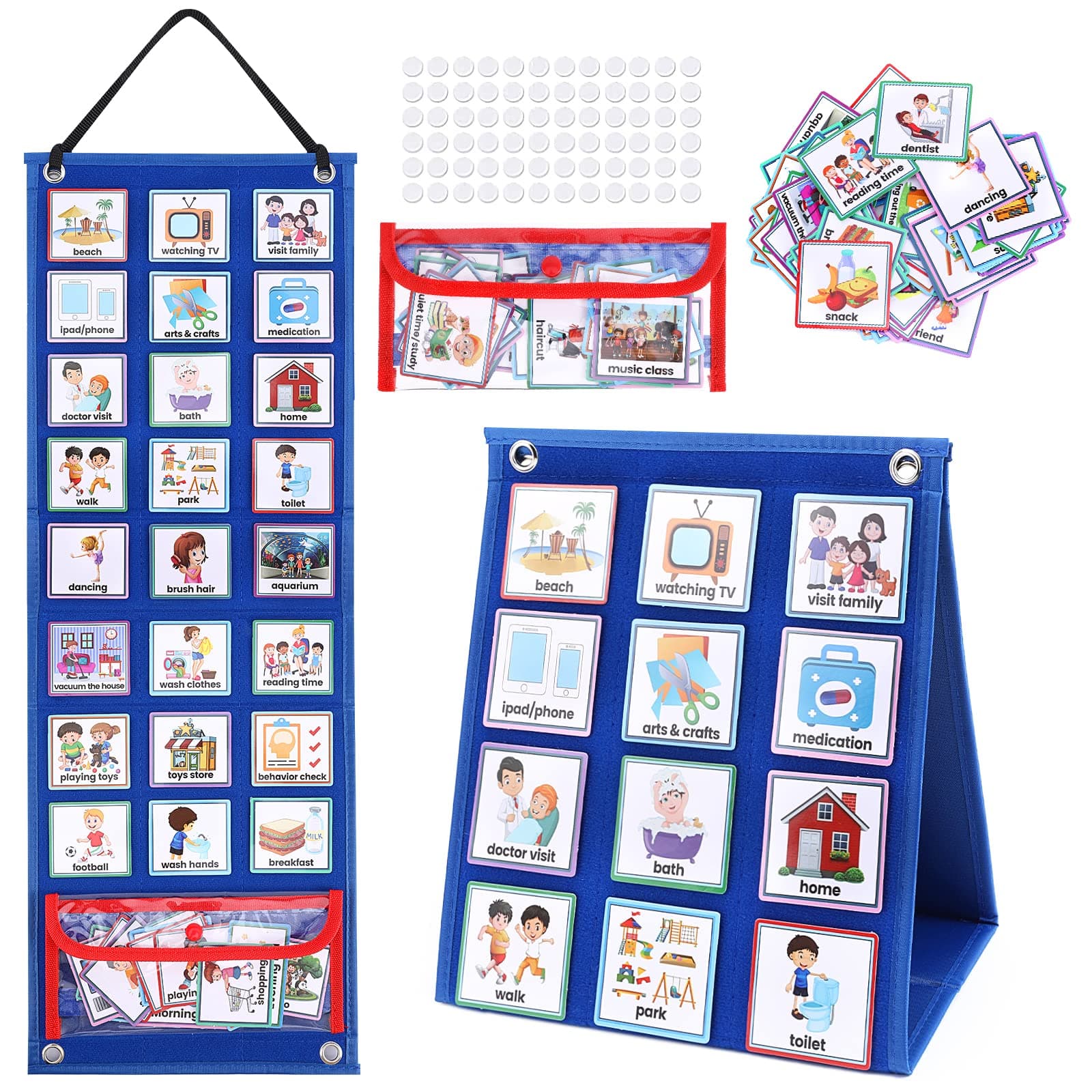 Daily Routine Chart Visual Schedule for Kids, 2 in 1 Daily Visual Planner Chore Chart with 70 Pcs Routine Cards Behavioral Tool Wall Planner Table Top Pocket Chart for Home School
