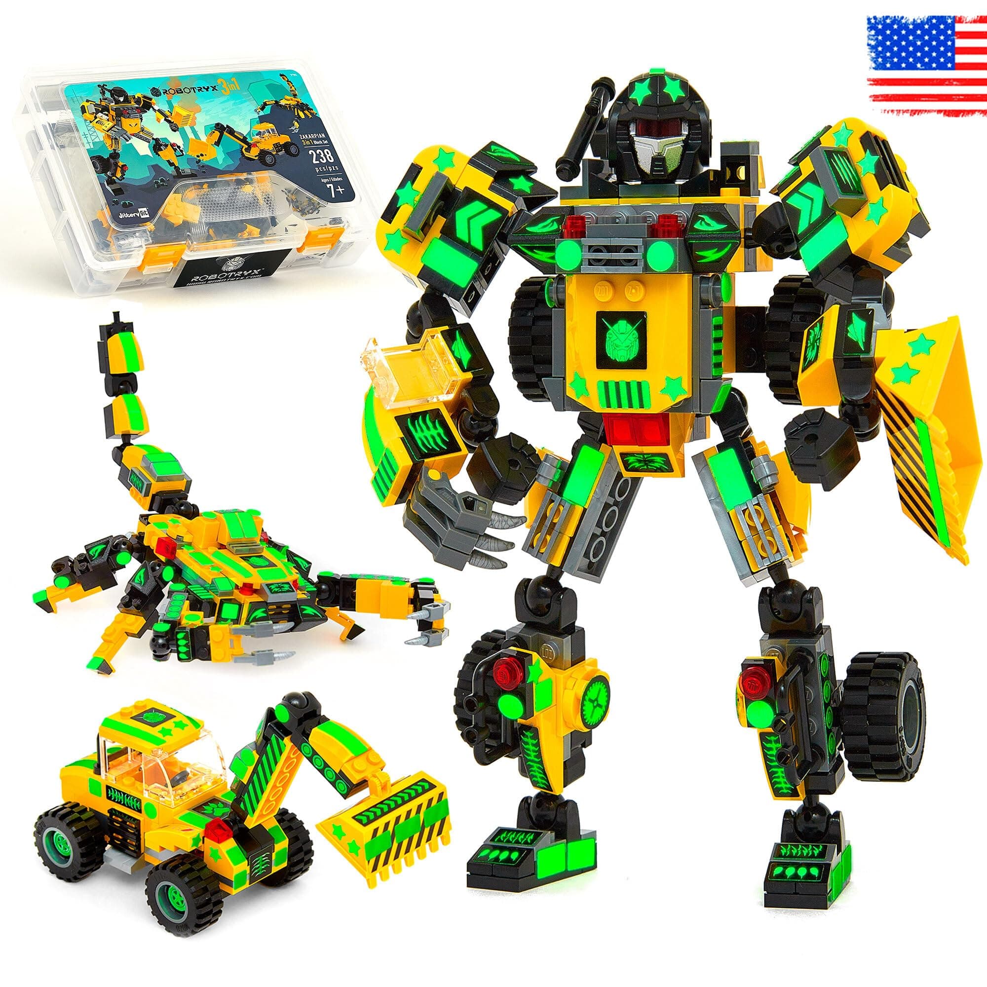 JITTERYGIT Robot Building Toy Gift for Boys, Perfect STEM Gift for Builders Ages 6, 7, 8, 9, and 10 Year Olds, Yellow Zakarpian (238 Pcs) Robotryx