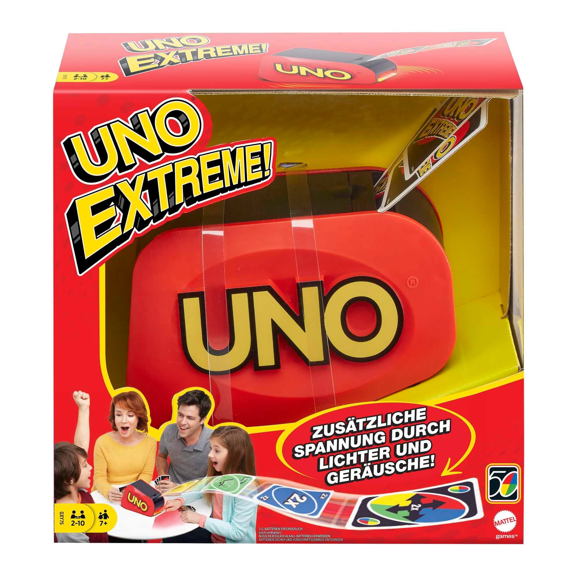 UNO Extreme Card Game Featuring Random-Action Launcher with Lights & Sounds & 112 Cards, Kid, Teen & Adult Game Night Gift Ages 7 Years & Older, GXY75