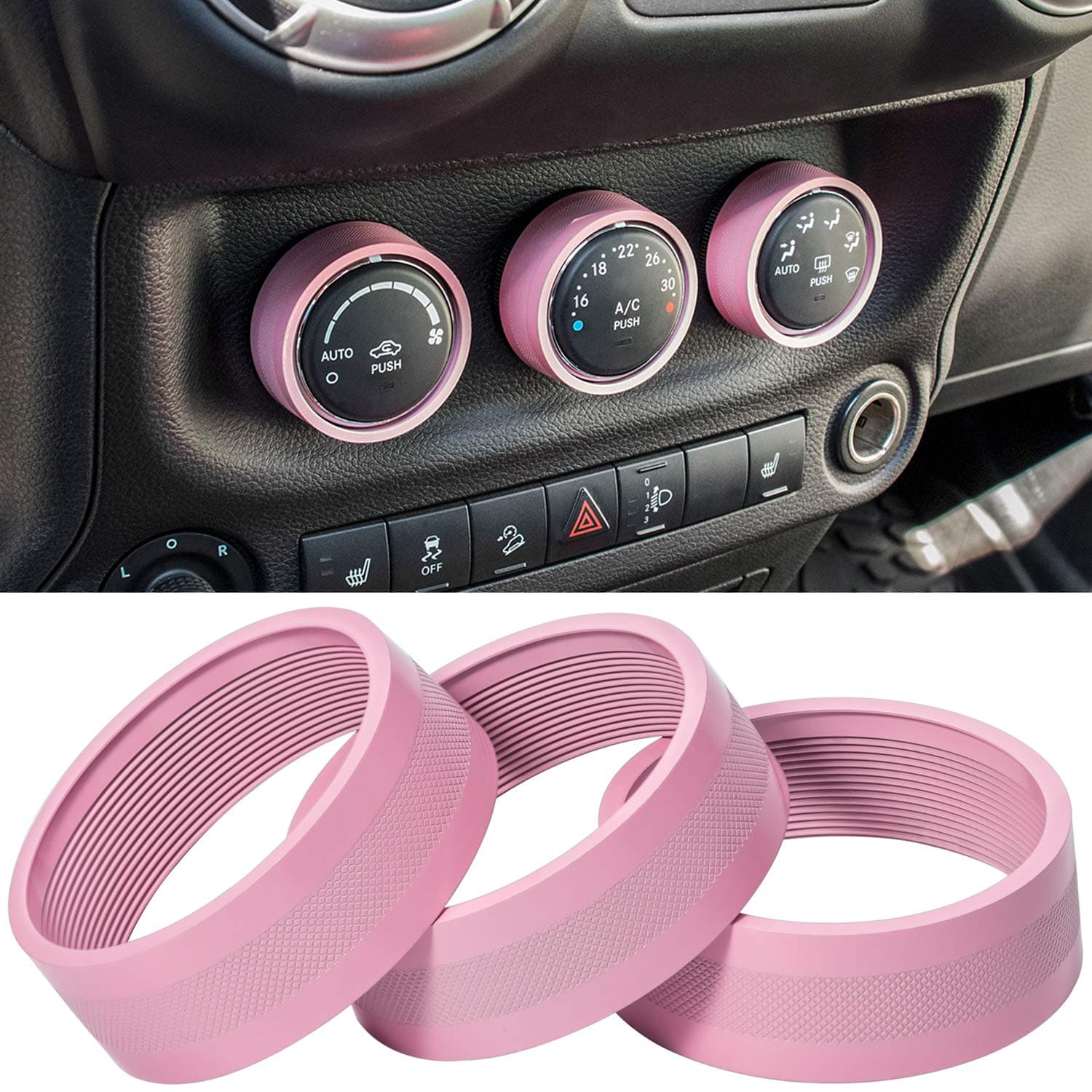 Audio Air Conditioning Button Cover Decoration Twist Switch Ring Trim for Jeep Wrangler JK JKU Patriot 2011-2018, Compass 11-16, Liberty 08-12, Dodge Challenger 08-14 Interior Accessories (Pink)