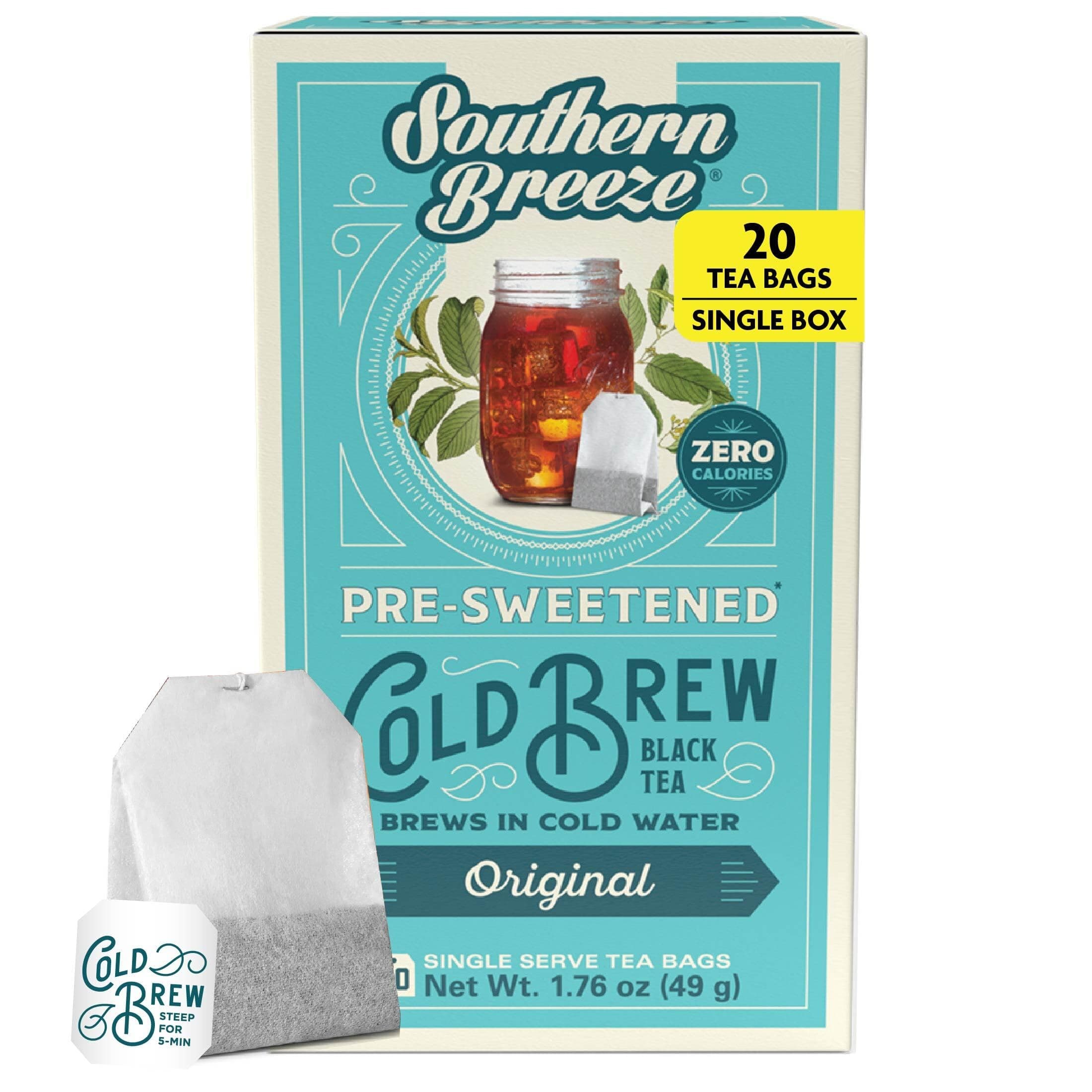 Southern Breeze Cold Brew Sweet Tea Original Iced Tea with Black Tea and Zero Carbs Zero Sugar, 20 Individually Wrapped Tea Bags Southern Sweet Tea Iced Tea Beverage
