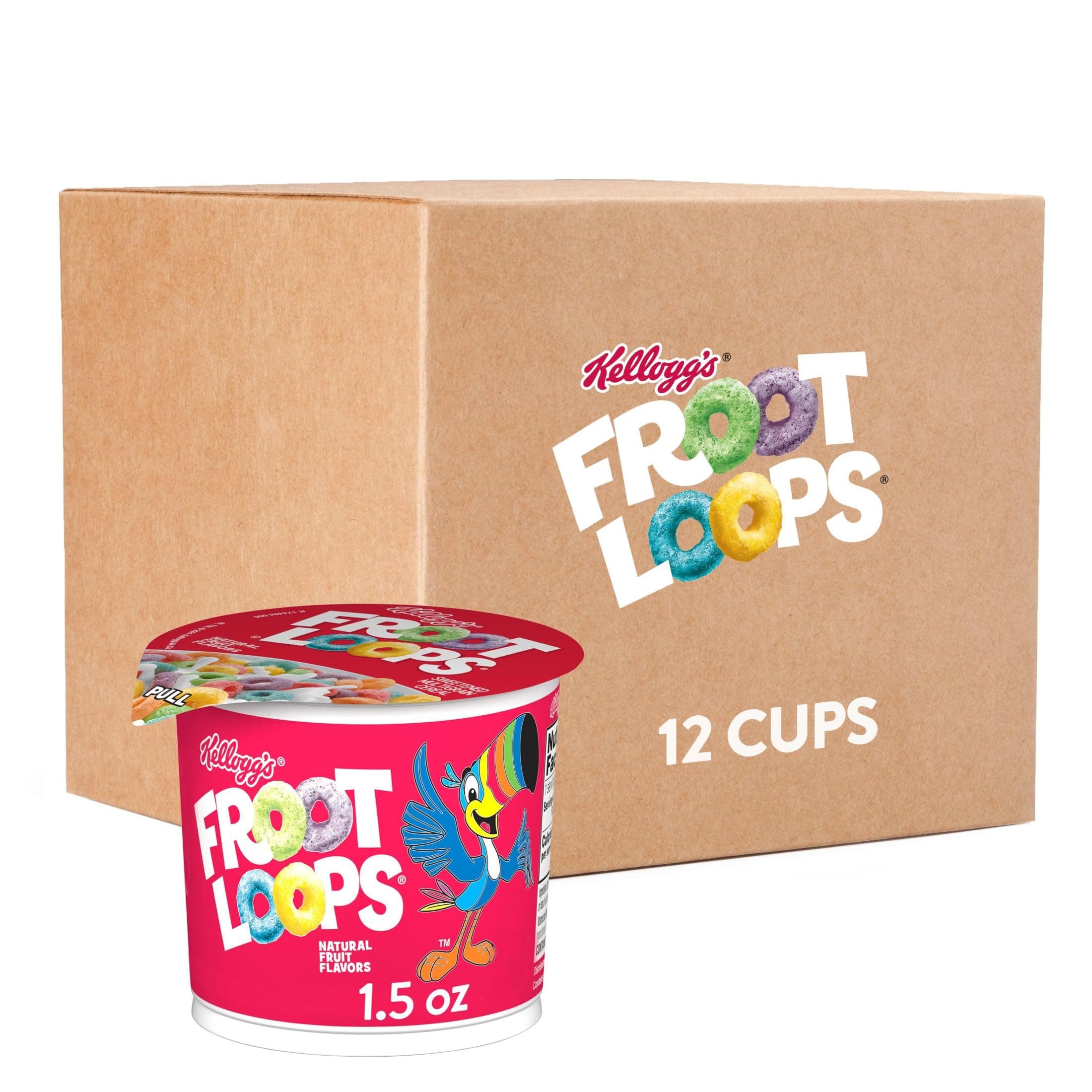 Froot Loops Breakfast Cereal Cups, Fruit Flavored, Breakfast Snacks with Vitamin C, Original, 18oz Case (12 Cups)