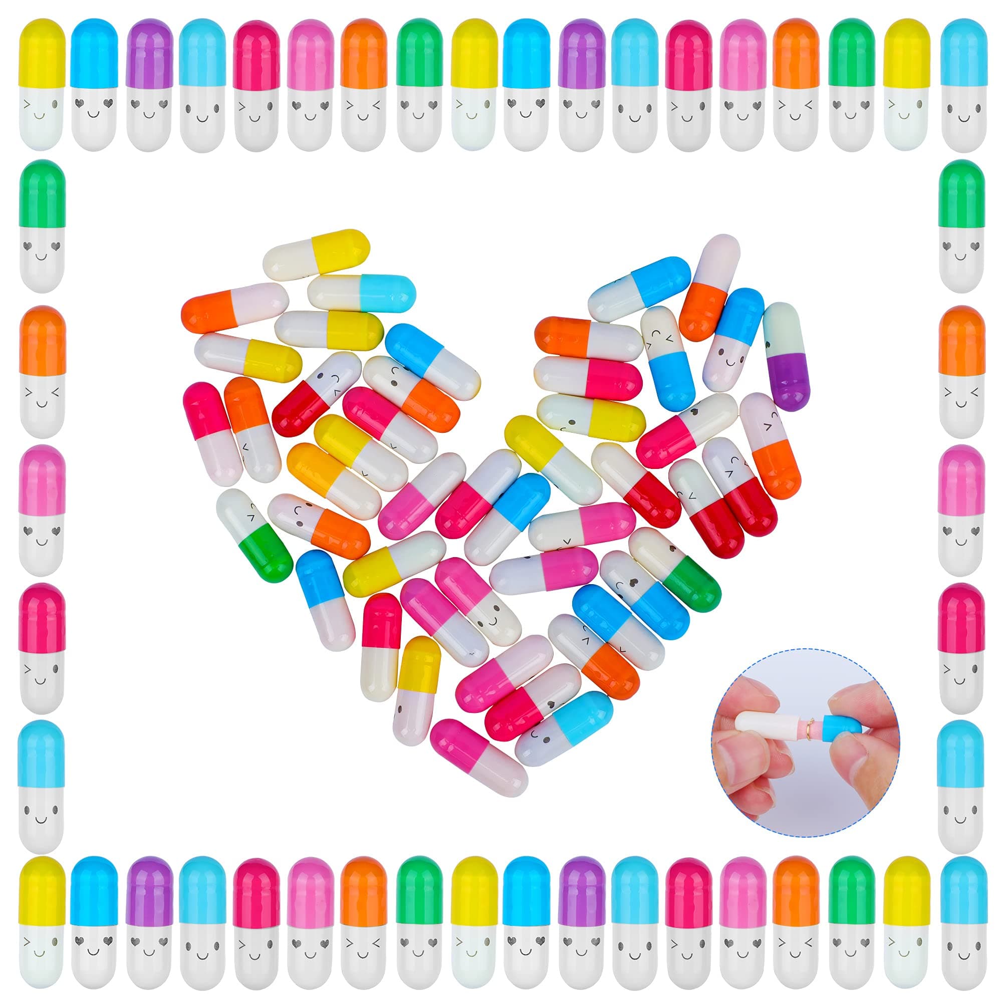 500 Pieces Creative Message Bottles Capsule Letter, Cute Mini Pill Shaped Smiling Face Love Friendship Expression Message Pills for Girl, Lady, Men, Women, Boy, Couples Lovers Family Friends