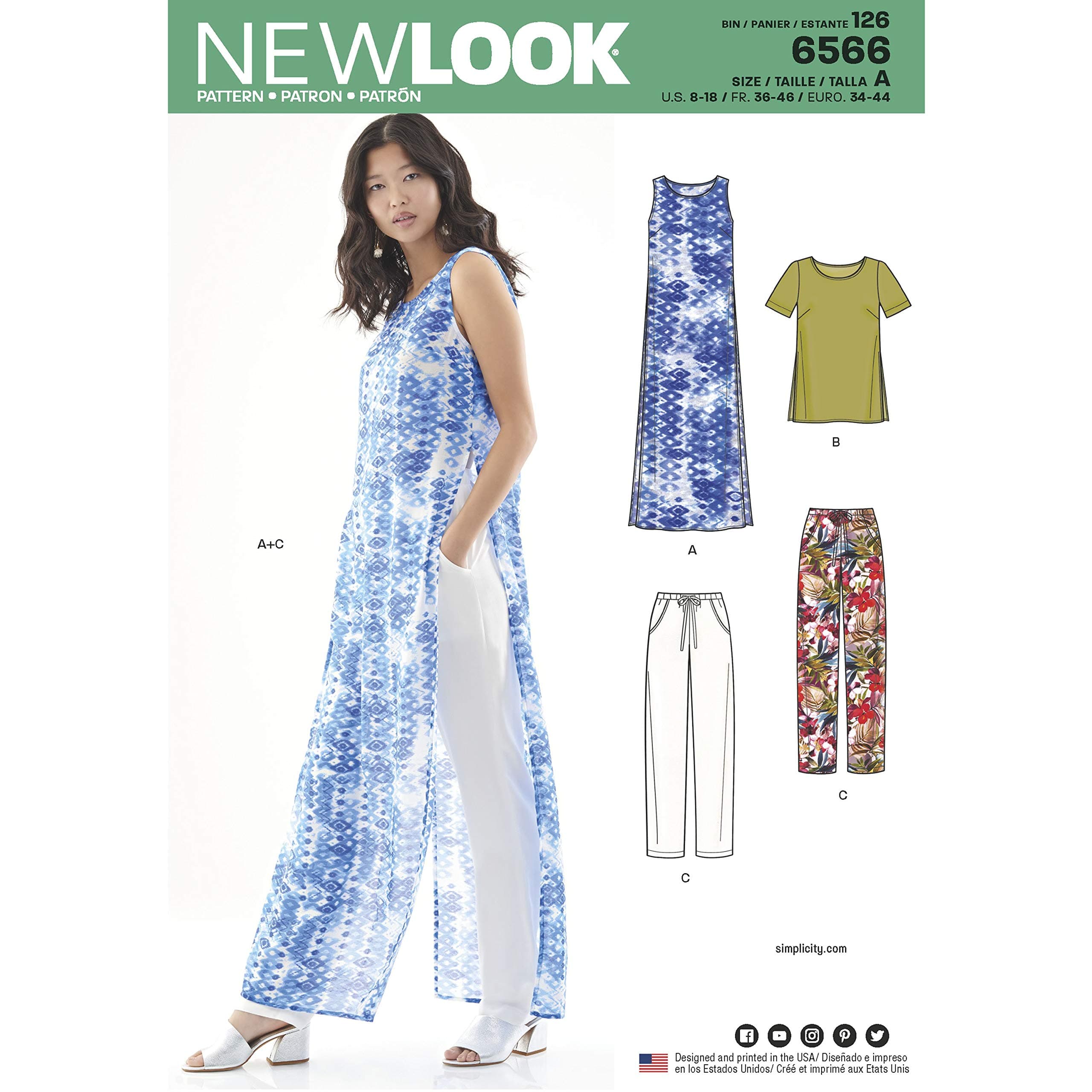 New Look Sewing Pattern Set for Women's Tunic/Top and Pants, Paper, White, A (8-10-12-14-16-18), UN6566A