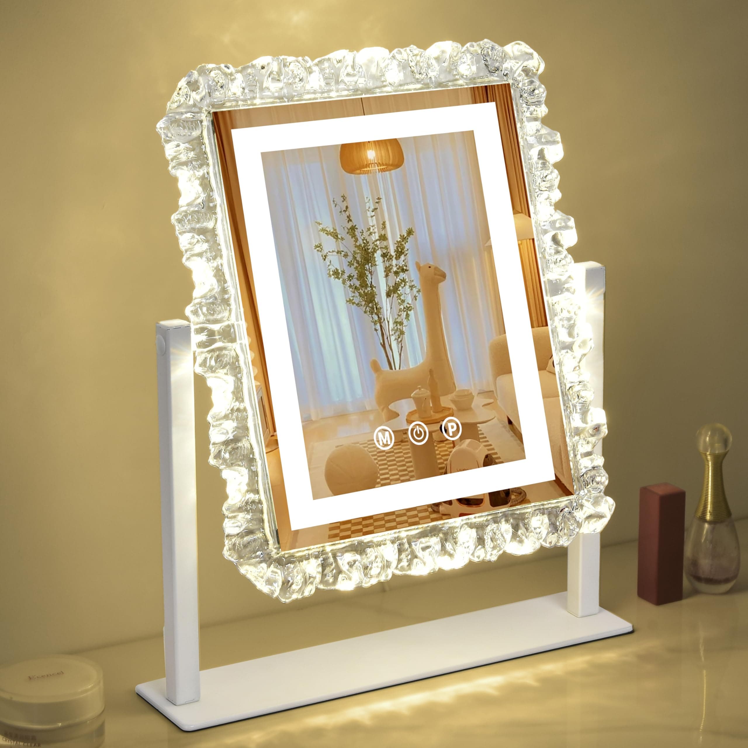 Lighted led Makeup Mirror Hollywood Mirror Vanity Makeup Mirror with Lights Smart Touch Control 3-Gear Dimable Light 360°Rotation (12in. White)