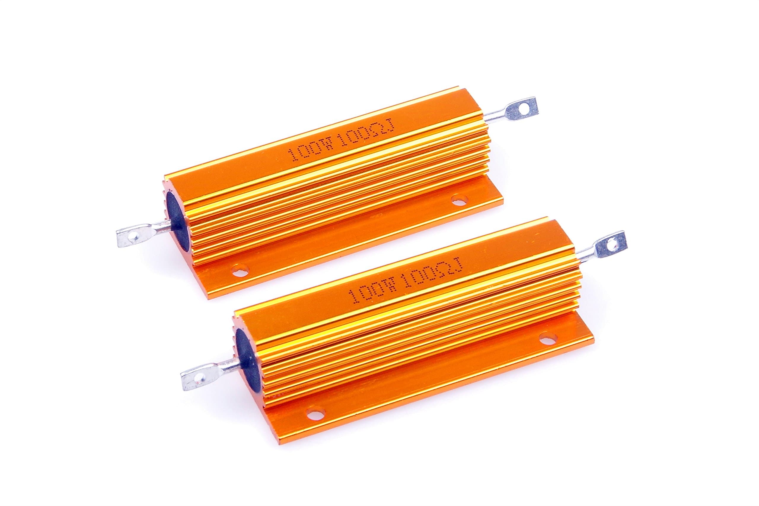 LM YN 100 Watt 100 Ohm 5% Wirewound Resistor Electronic Aluminium Shell Resistors Gold Suitable for Inverter, LED Lights,Frequency Divider, Servo Industry 2-Pcs