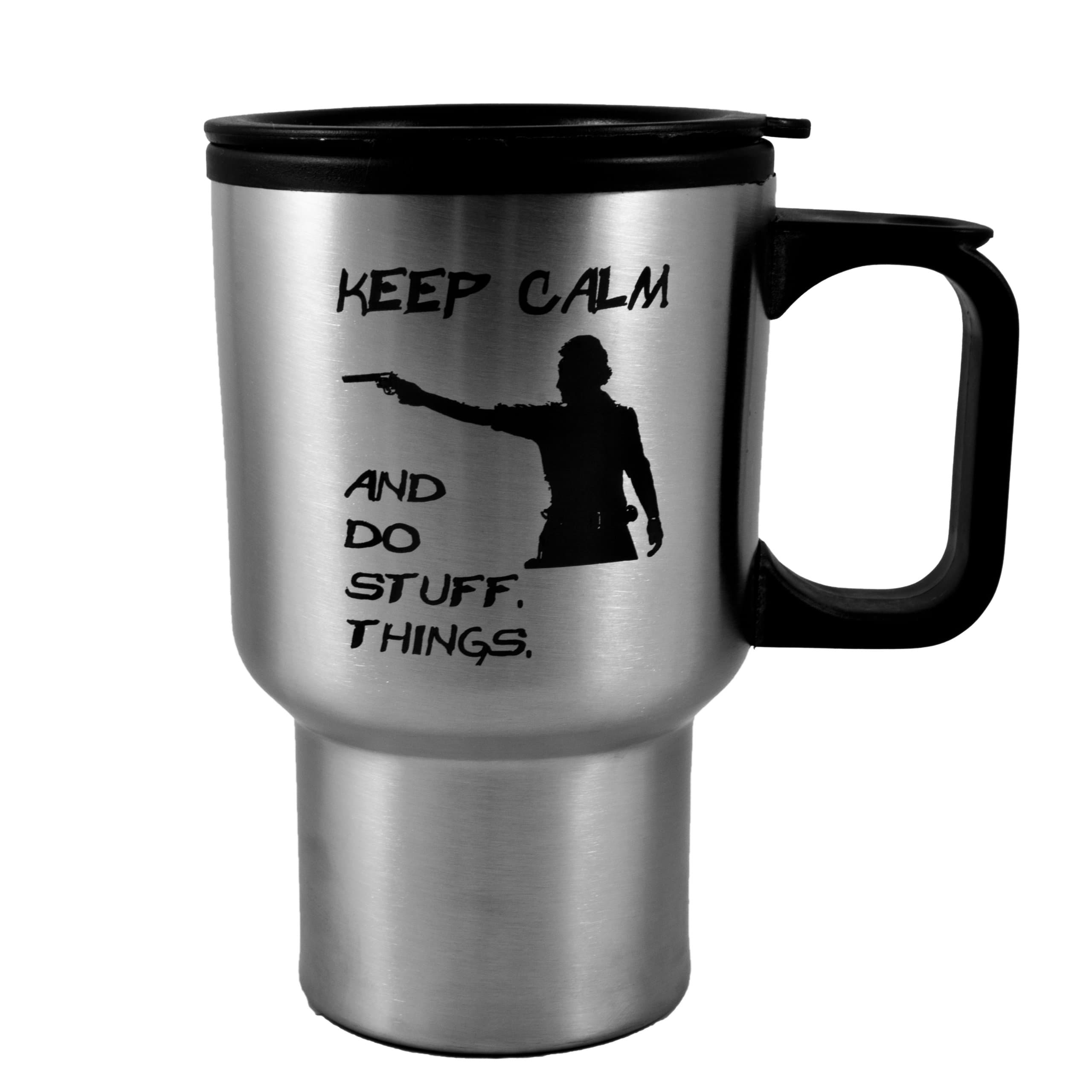 14oz Keep Calm And Do Stuff. Things. Rick Grimes Travel Mug Tumbler With Handle L1 Great For TWD Fans