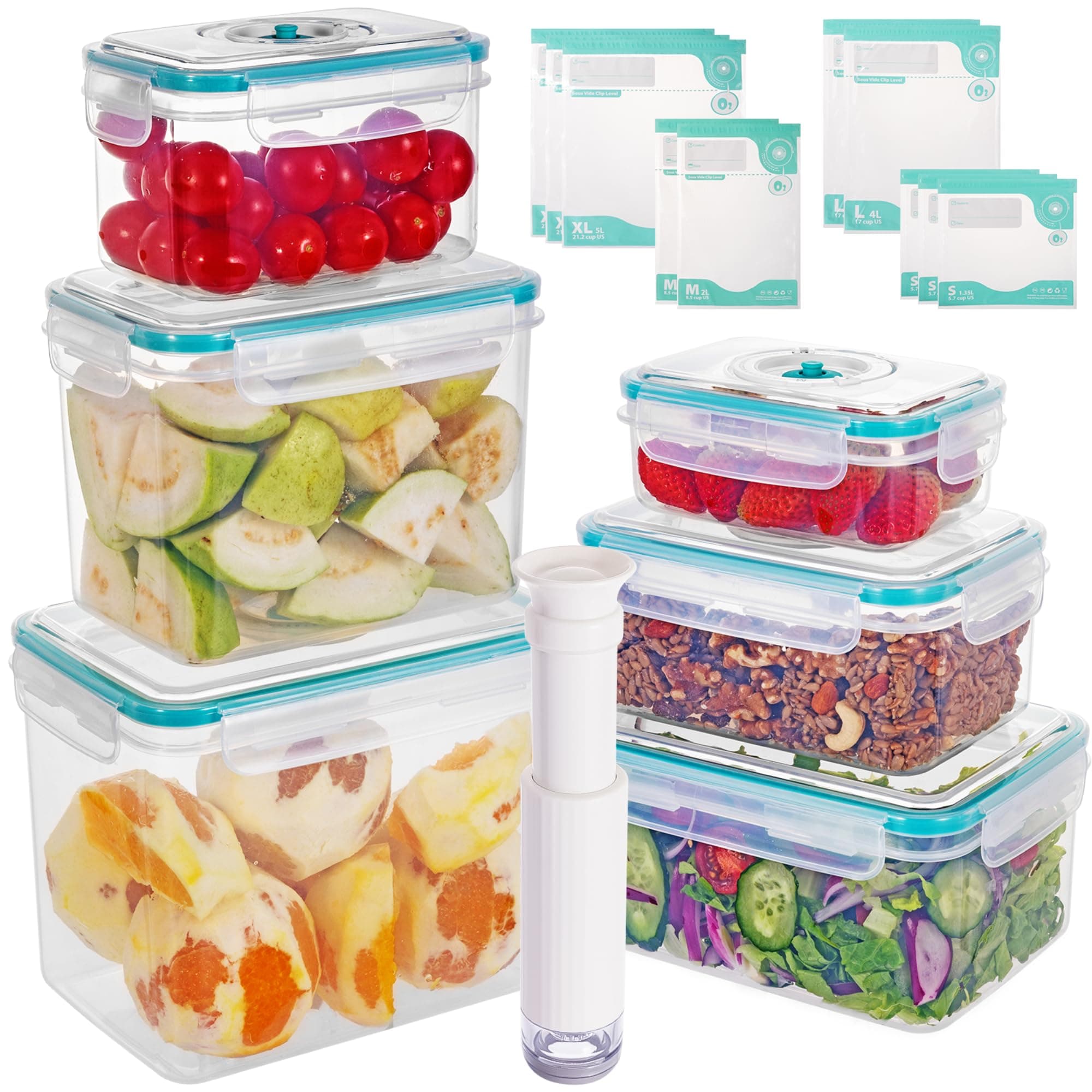 FreshSeal Vaccum Sealed Food Storage Container Set, 6 Stackable Containers wi...