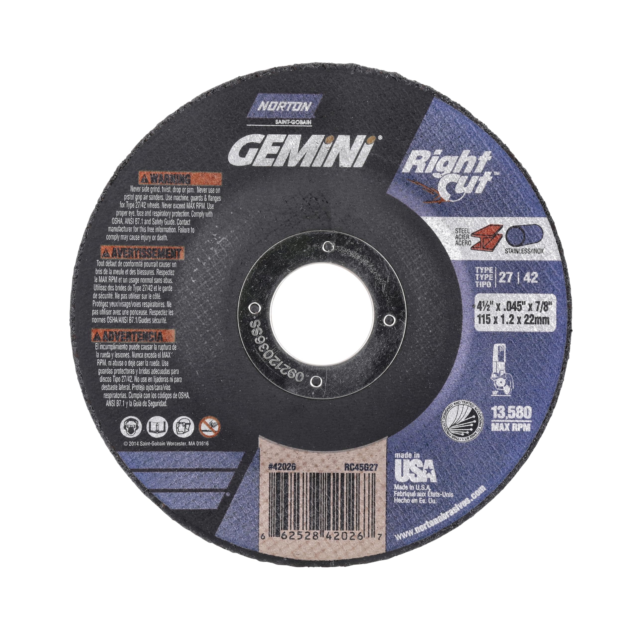4-1/2 Inch Gemini Cut-Off Wheels for Right Angle Grinder, Durable Cutting Discs, Pack of 25