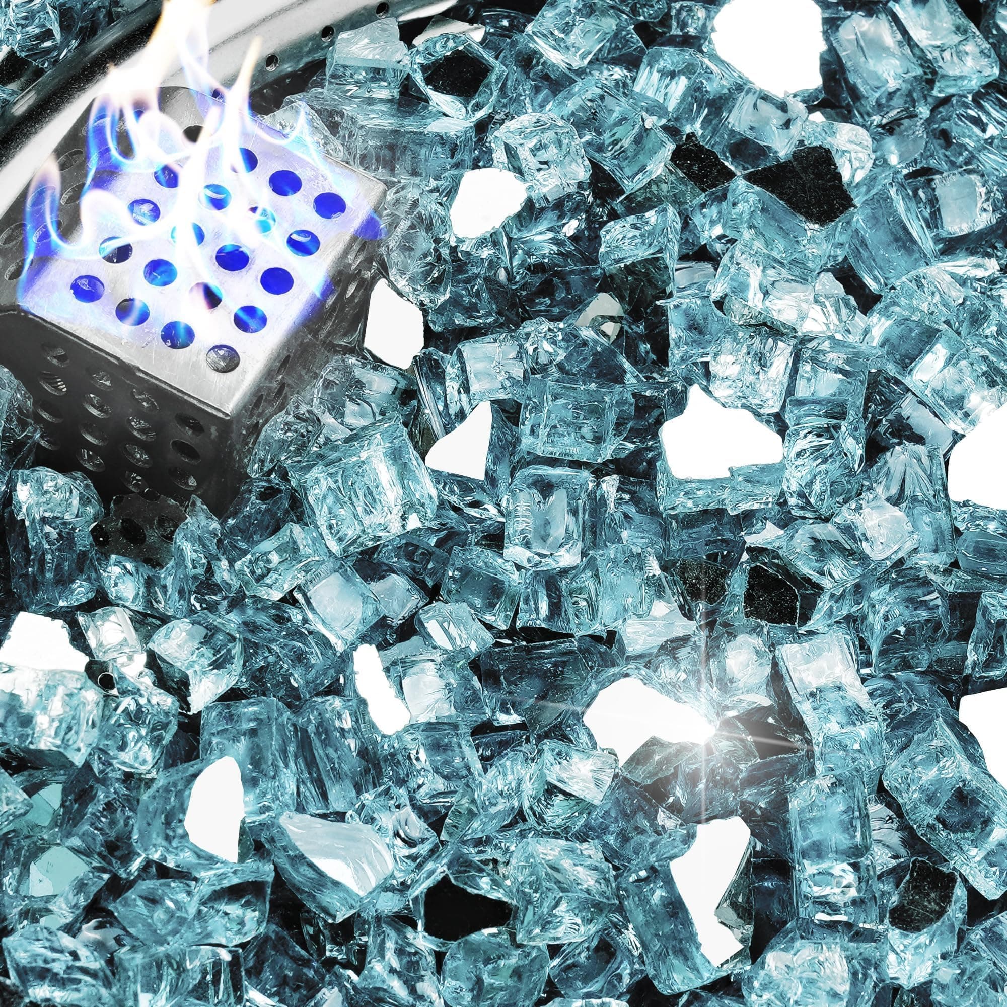 NUPICK 10 Pound Fire Glass, 1/2 Inch Reflective Fire Glass, Fit with Fire Pit Glass and Fireplace Glass, Pacific Blue