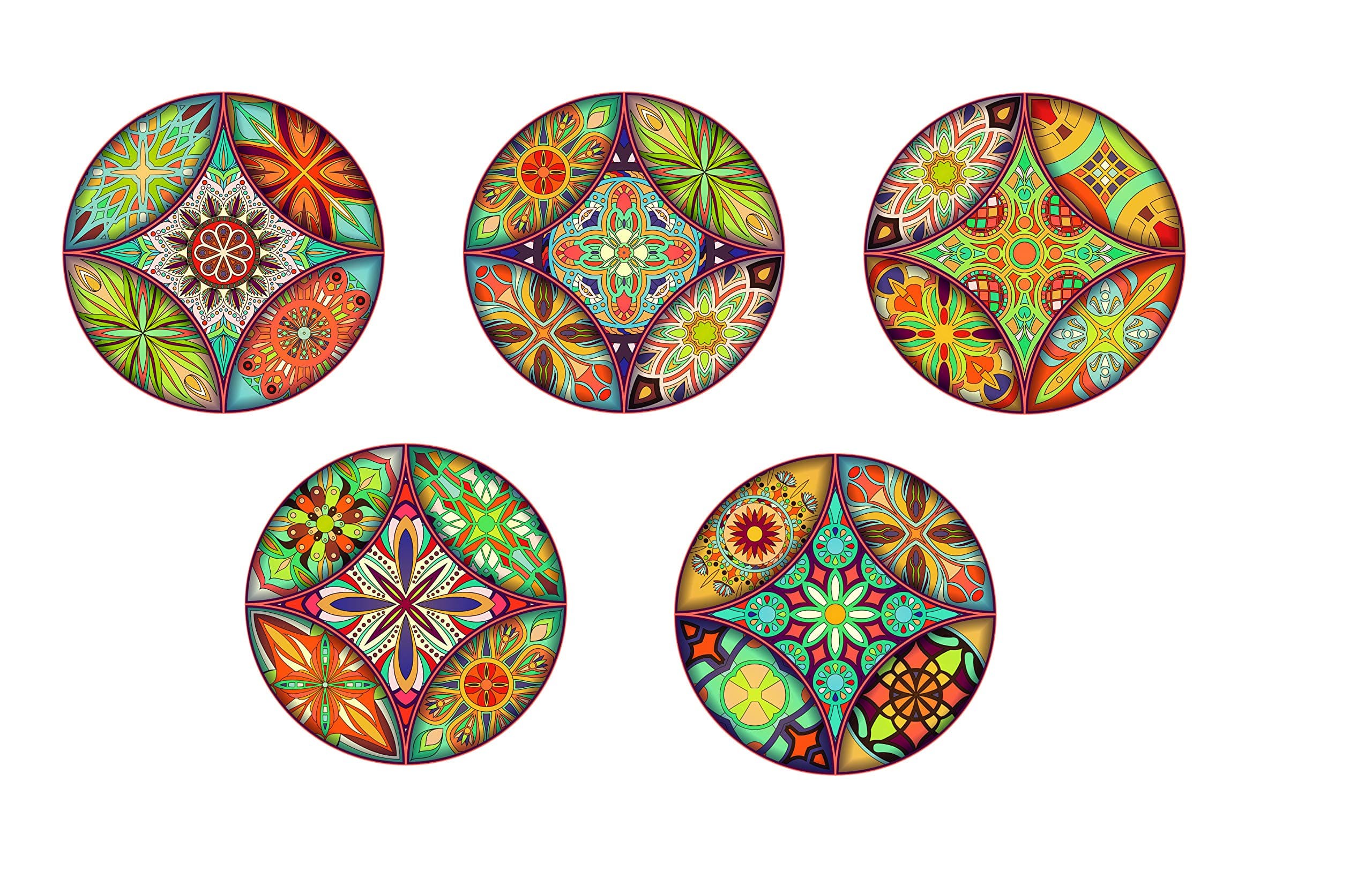 REAL ART Wall Hanging Ceramic Plates 7" (5 pcs Set) Multicolor (Design 8)