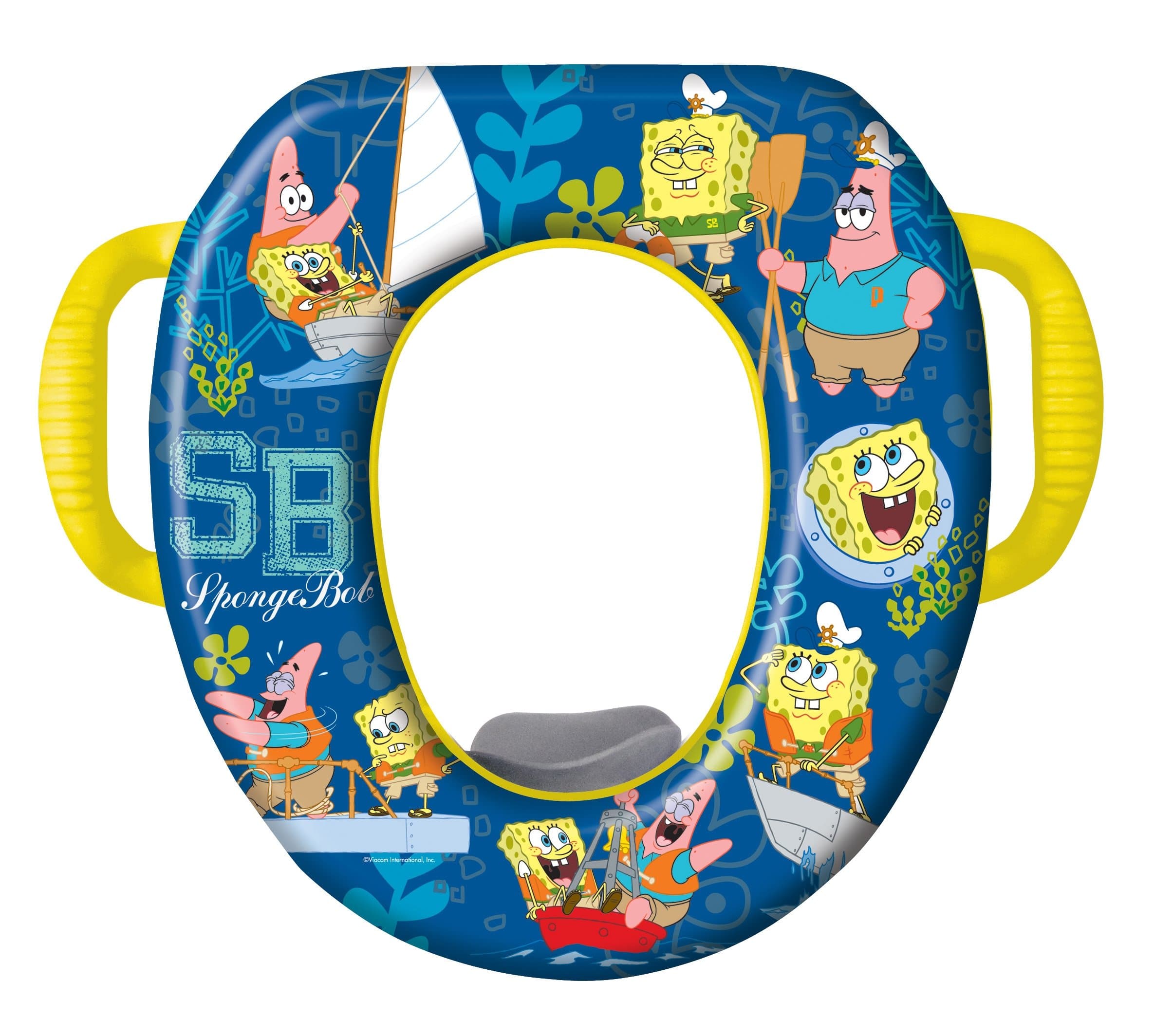 Nickelodeon SpongeBob SquarePants Potty Seat – Padded, Soft, and Durable – For Regular and Elongated Toilets – Removable Cushion for Easy Cleaning – Firm Grip Handles – Sailing Themed, Blue and Yellow