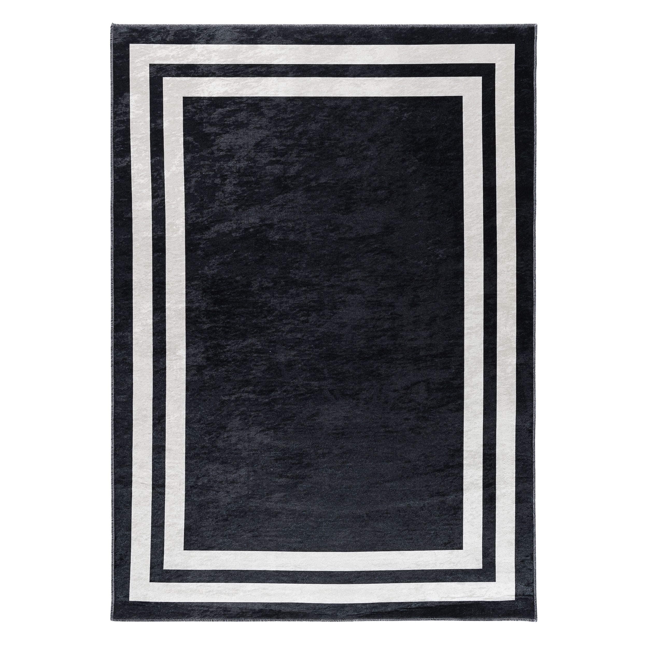 THE RUGS Modern Black Bordered Design Printed Area Rug Mat Machine Washable Non Slip Rubber for Entrance Bedroom, Bathroom, Kitchen, Living room, Laundry Room 120x170cm