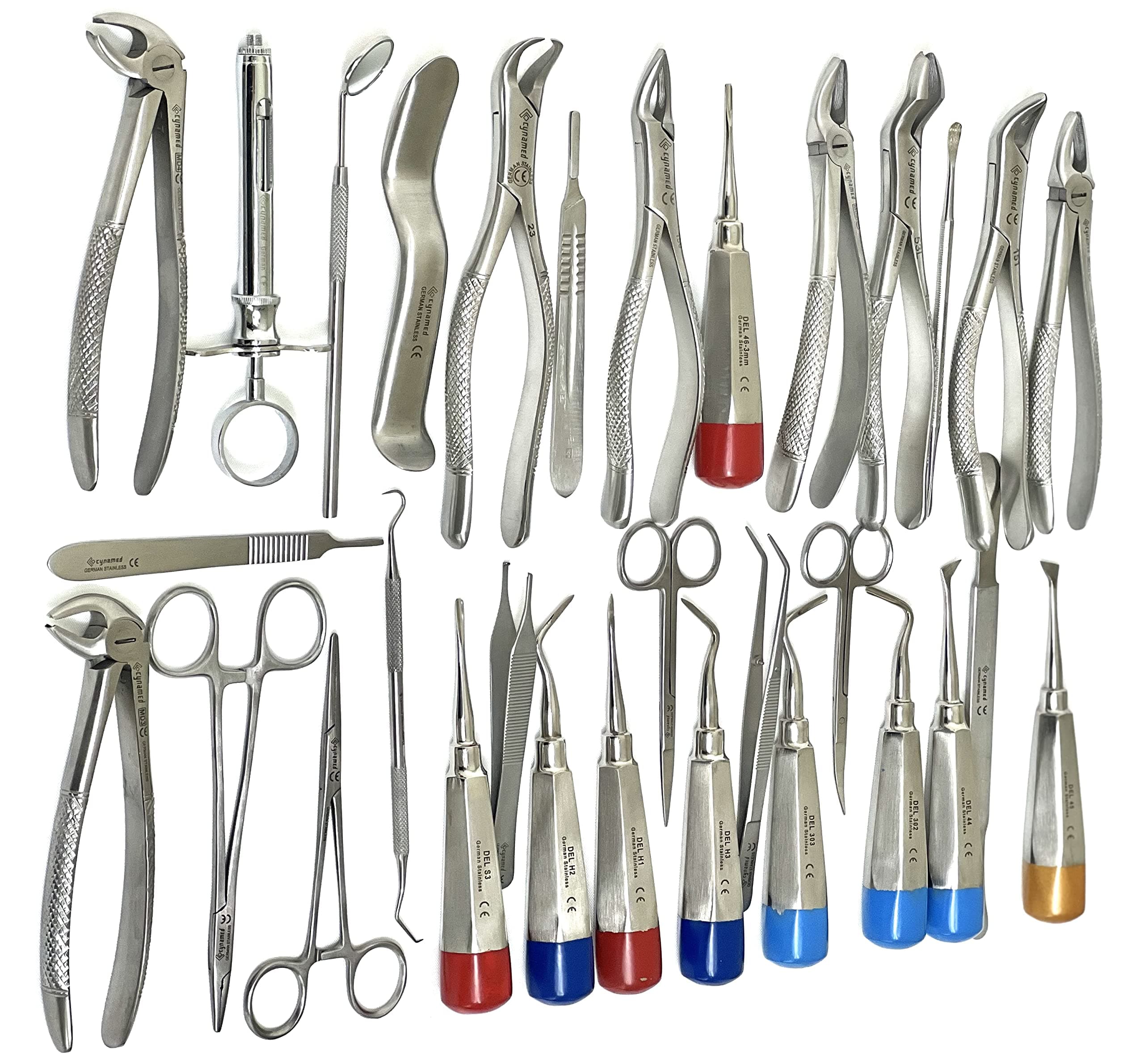 ARTLAB-Premium German Dental Extraction Extracting Forceps,Extracting Elevators Dental,Needle Holder,Scissors,Syringes,Dental Instruments Tool Kit (Set of 32 Each)