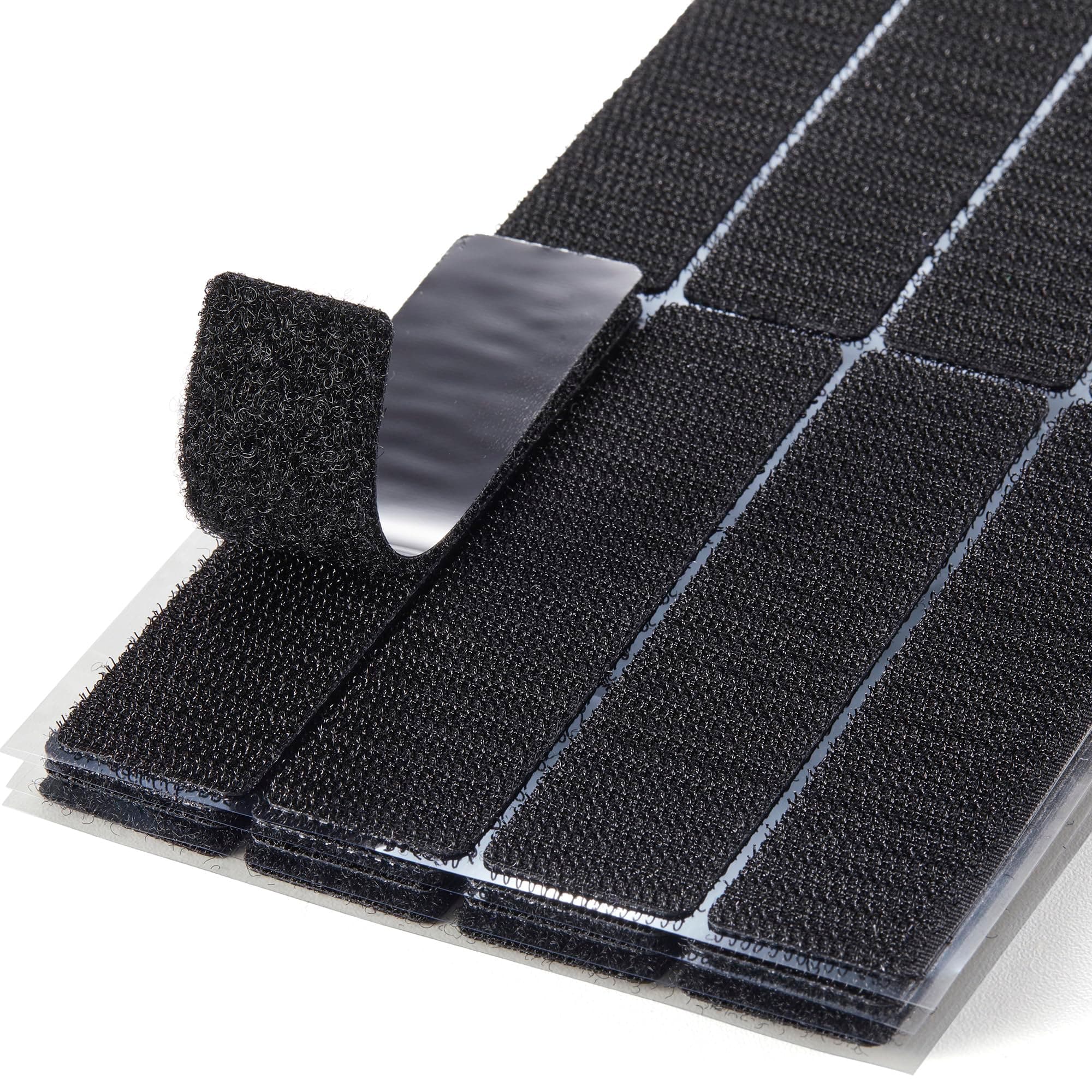 (1x4 Inch, 16 Sets) Strips with Adhesive for Fabric, No Sew Stick On for Fabric, Sticky Back for Clothes, Curtains - Heavy Duty Double Sided Hook and Loop Hem Tape Fasteners, No Sewing No Iron, Black