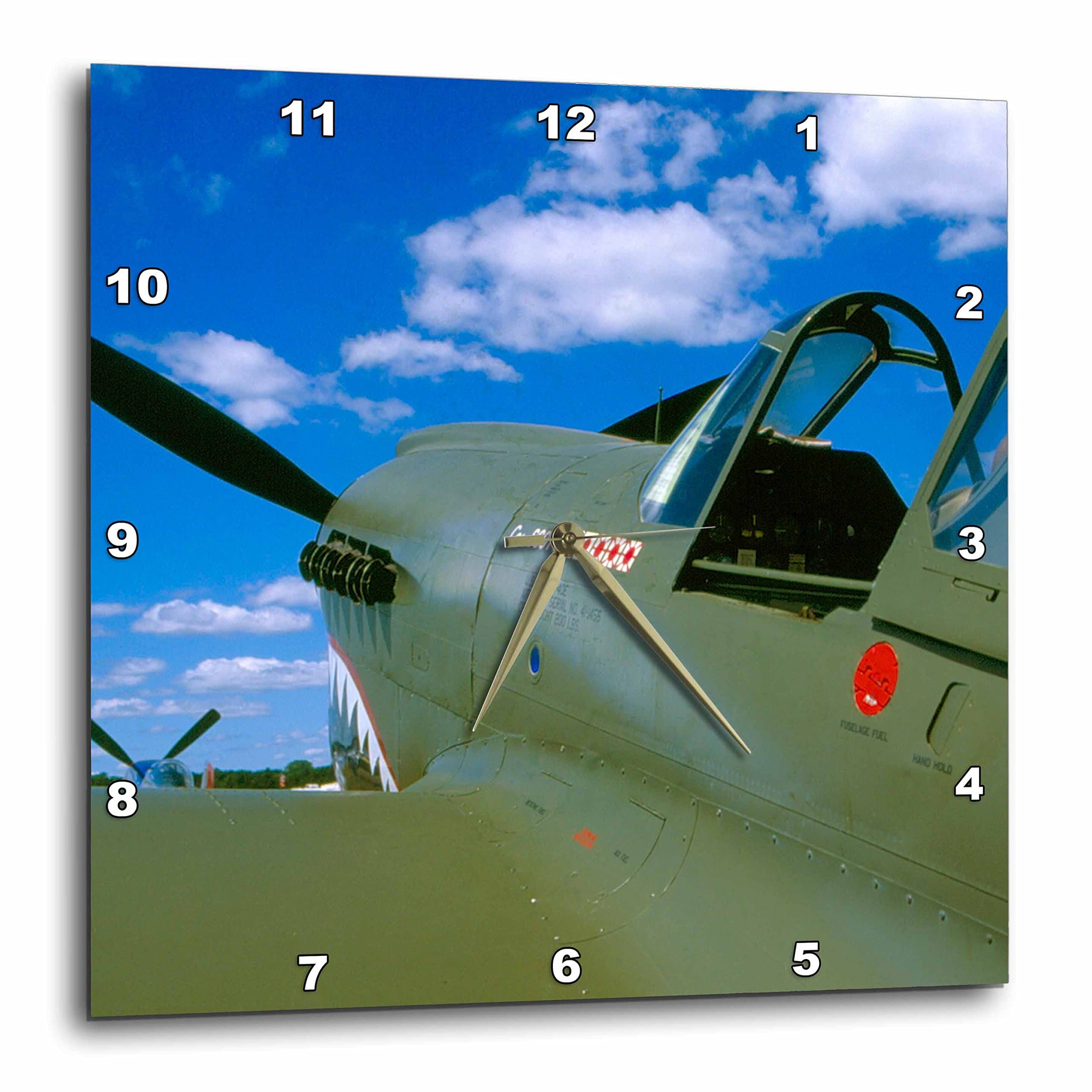 3dRose DPP_97137_3 Curtiss P-40 War Hawk, War plane-US50 BFR0060-Bernard Friel-Wall Clock, 15 by 15"