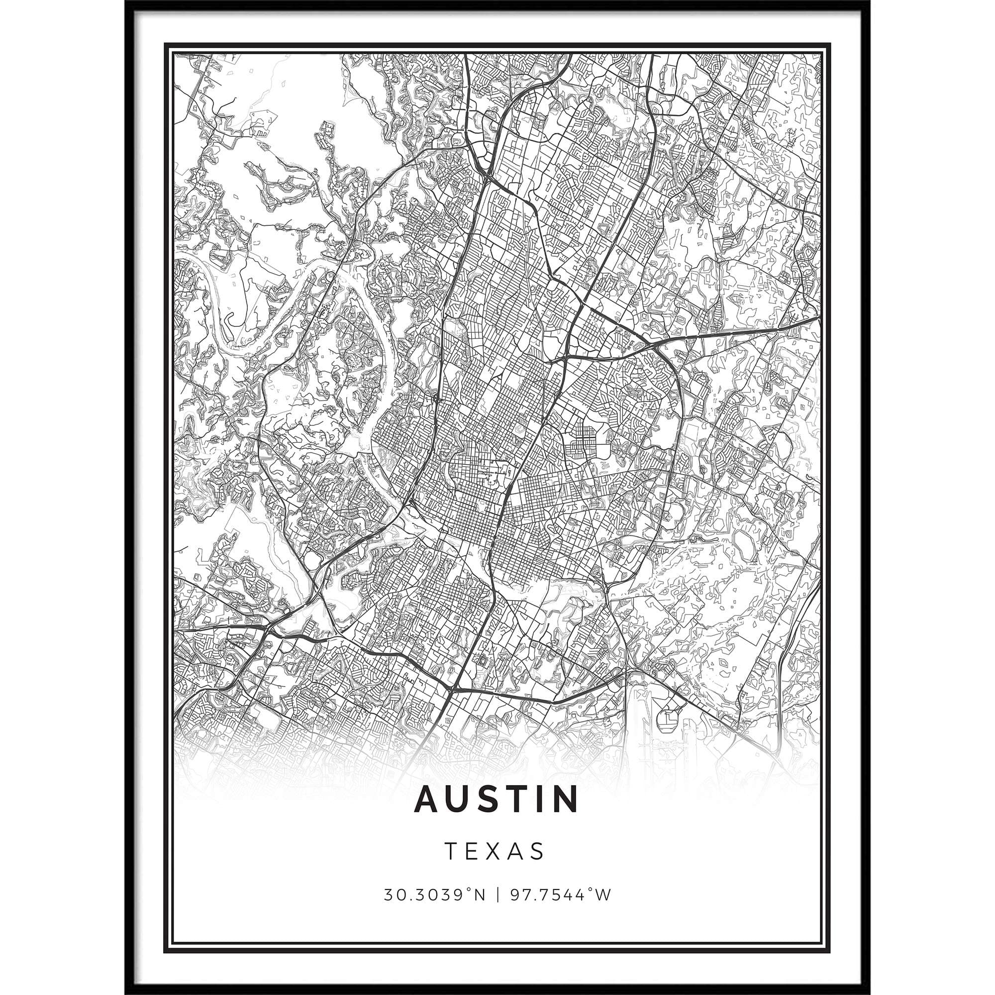 Squareious Austin map Poster Print | Modern Black and White Wall Art | Scandinavian Home Decor | Texas City Prints Artwork | Fine Art Posters 11x14