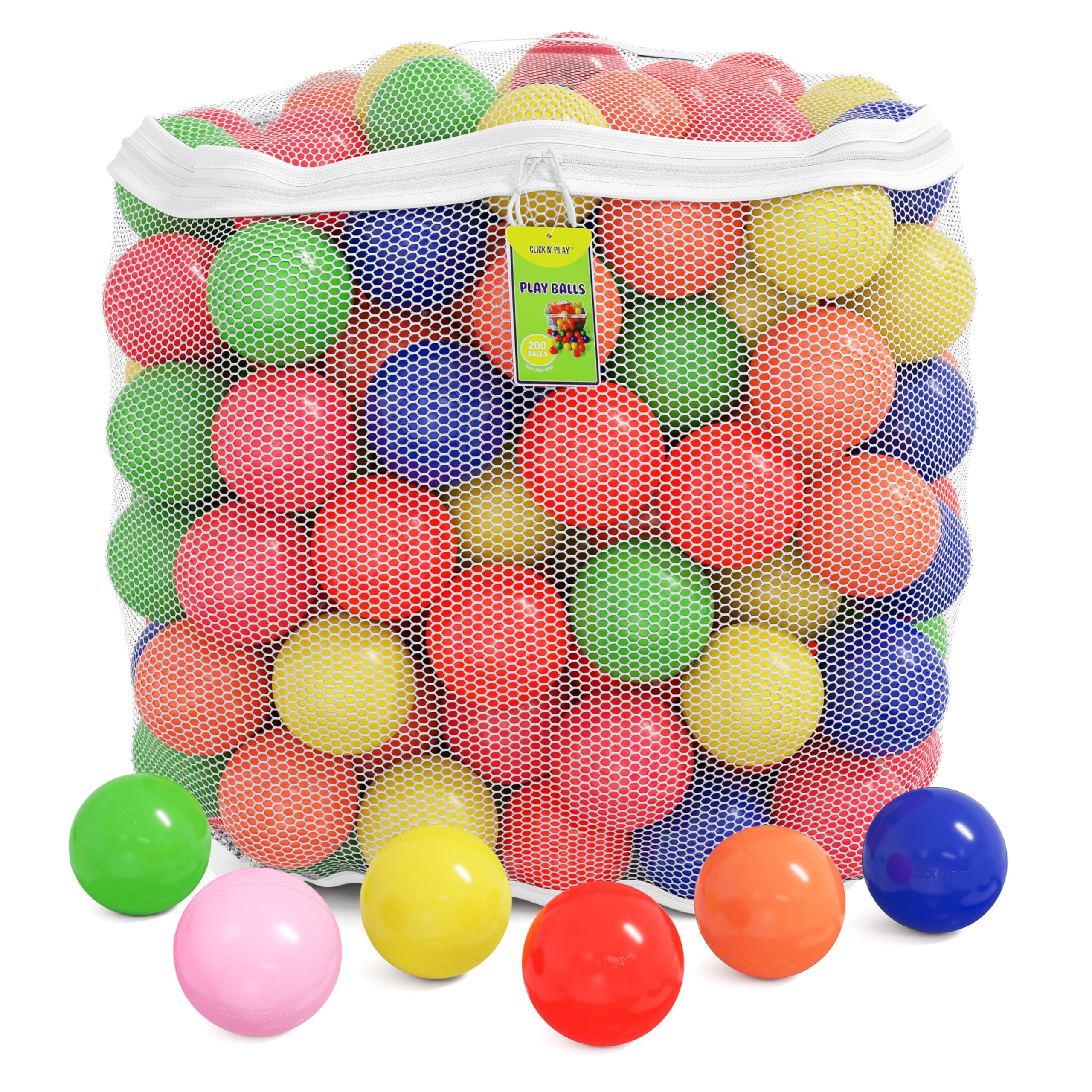 Ball Pit Balls for Kids, Plastic Refill Balls, 200 Pack, Phthalate and BPA Free, Includes a Reusable Storage Bag with Zipper, Bright Colors, Gift for Toddlers and Kids