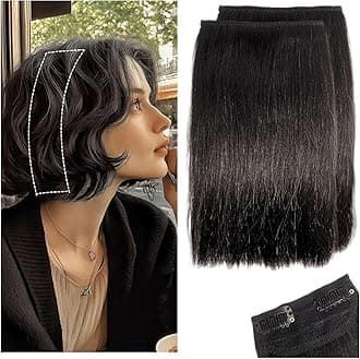 2 Pcs Short Hair Extensions, Human Hair Pieces for Women Adding Volume 6 inch Natural Black
