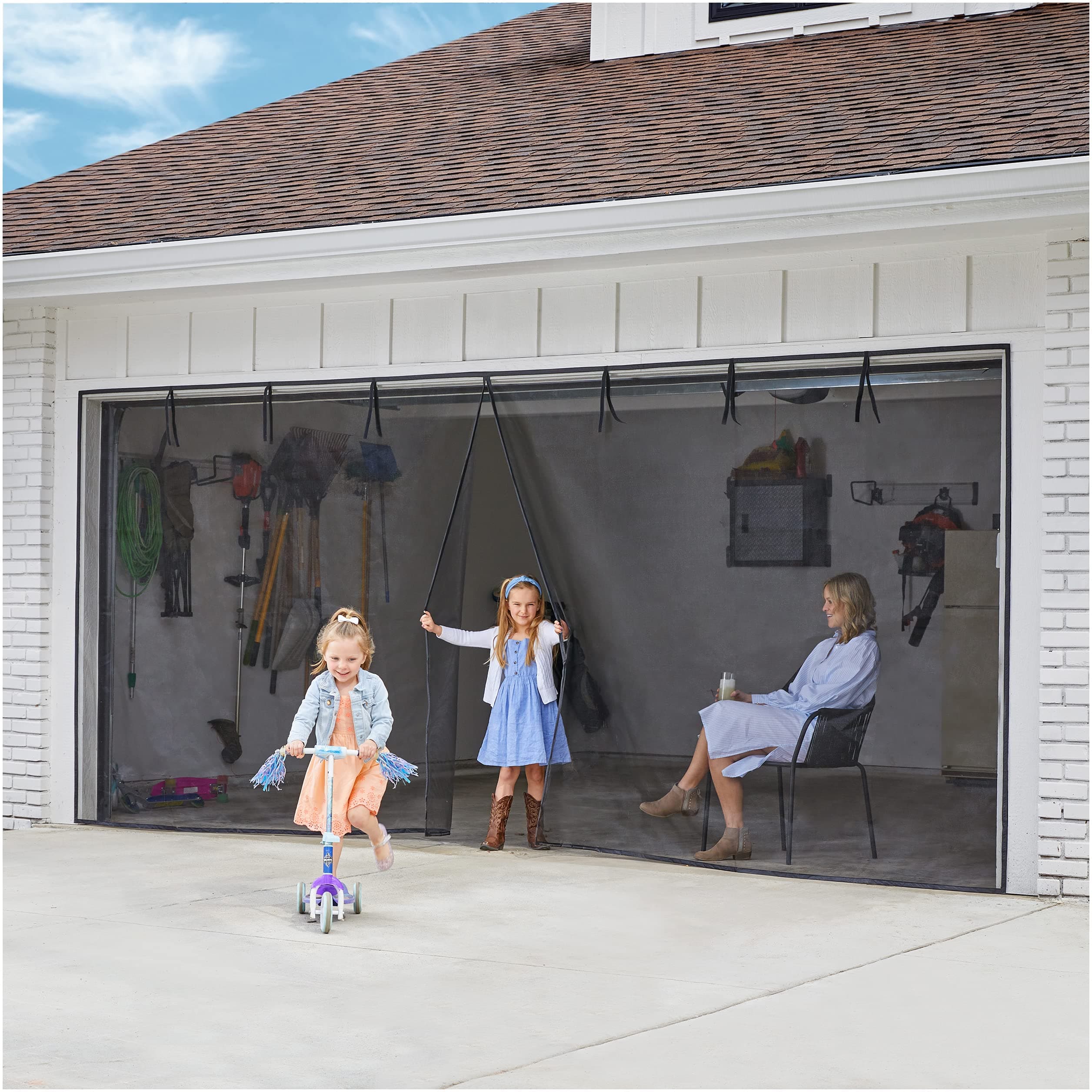 UnBugs Garage Screen Doors for 2 Car Garage - Fits Double Garage Doors up to 16 Feet Wide x 7 Feet Tall MAX - Pet & Kid Friendly, Self-Closing - Hands Free Magnet Closure Keeps Bugs Out & Breeze in