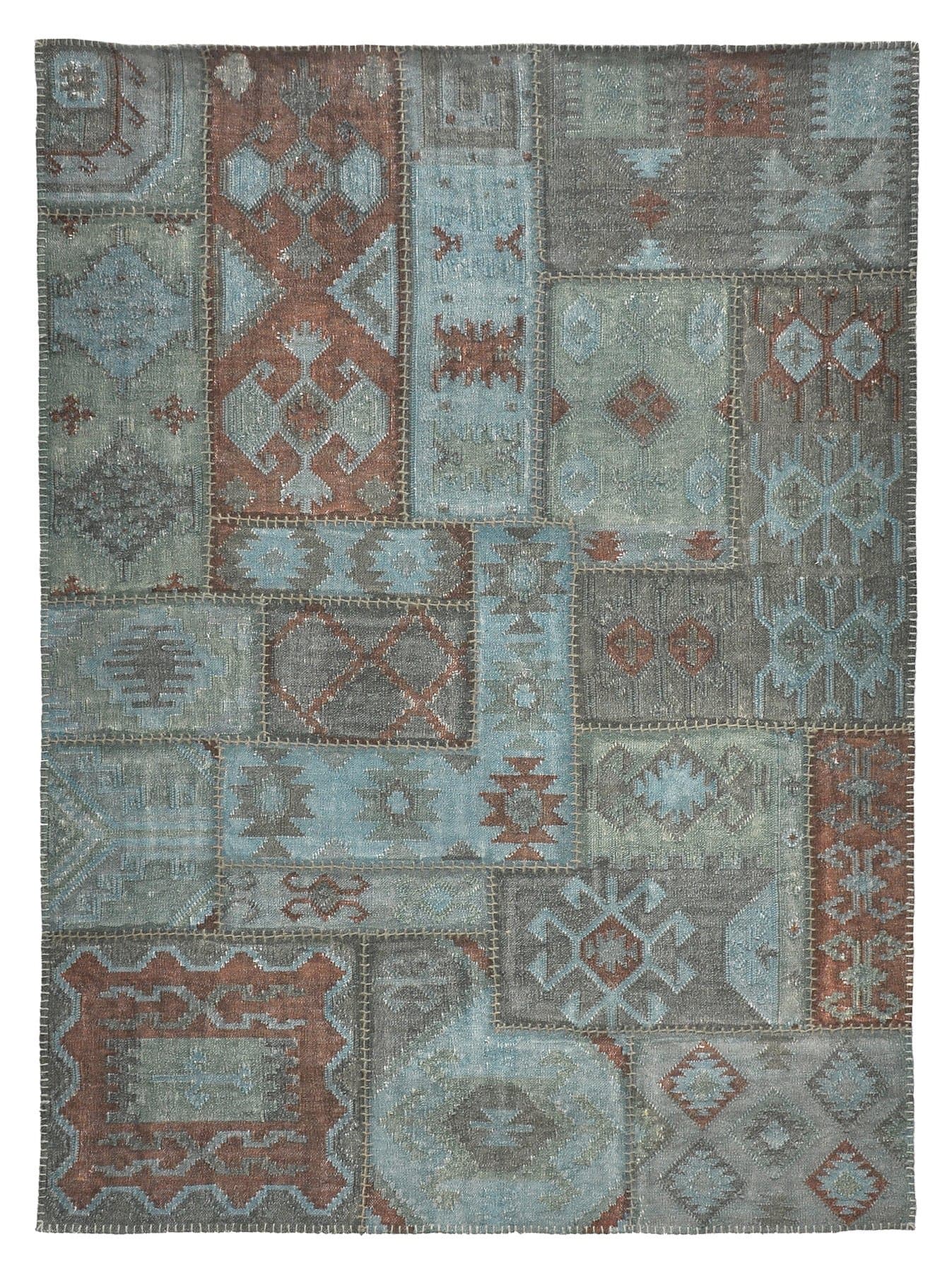 Verde Collection MYA Patchwork Stone Washed Kilim Rug, 4 by 6-Feet, Lagoon Wool