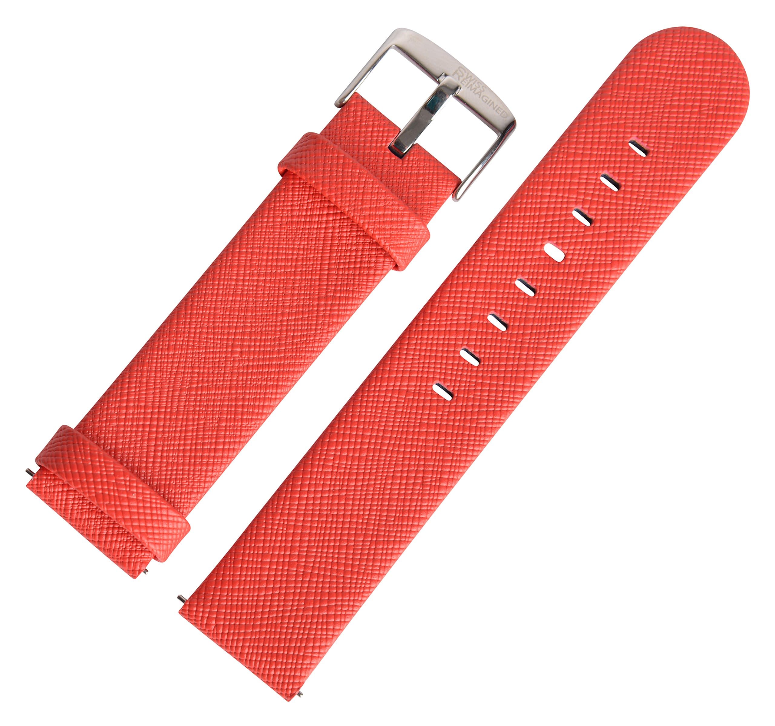 Real Leather Quick Release Saffiano Replacement Watch Band Strap - Red, 18mm