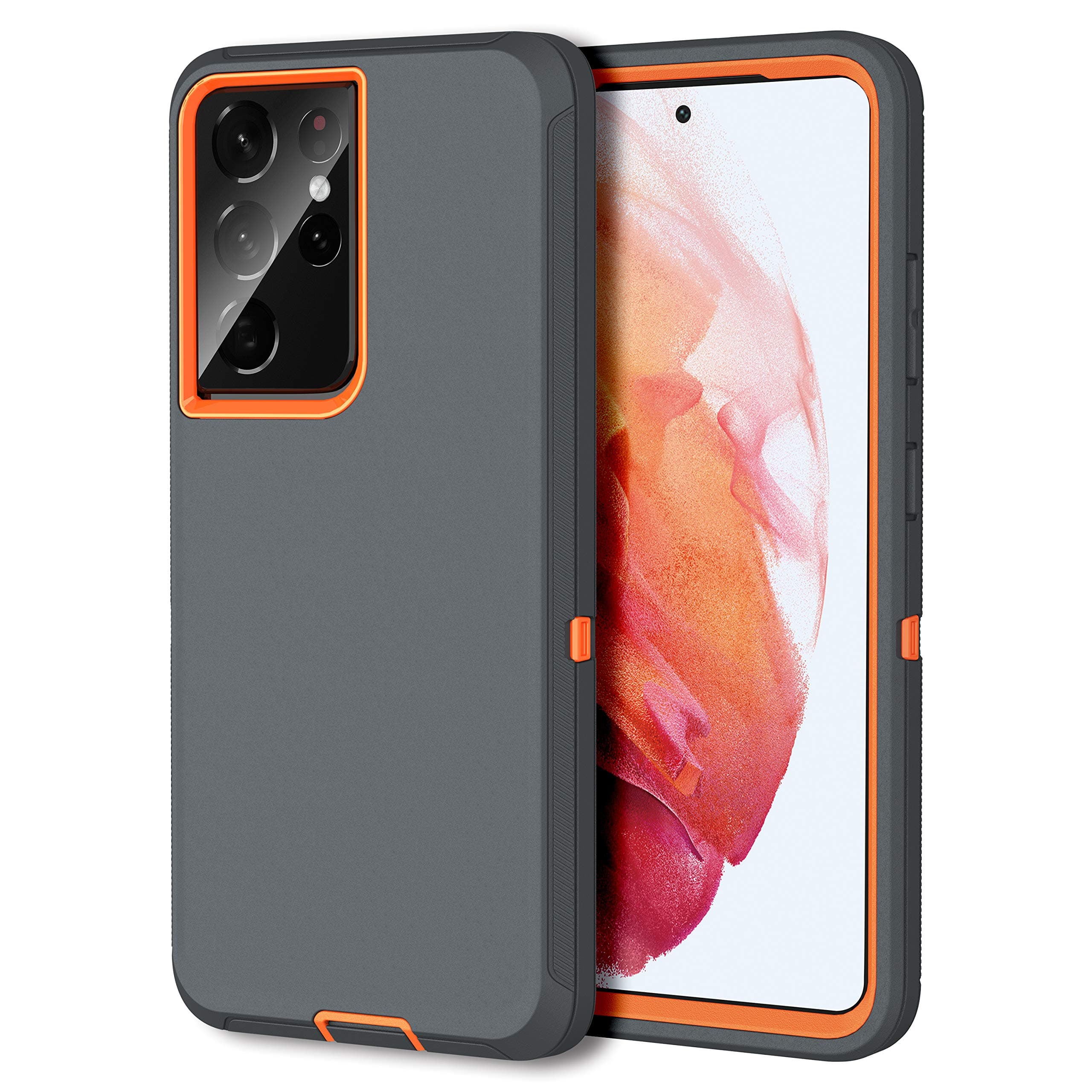 MXX Case Compatible with Galaxy S21 Ultra Case, 3-Layer Super Full Heavy Duty Body Bumper Cover/Shock Protection/Dust Proof, Designed for Samsung Galaxy S21 Ultra 5G 6.8 Inch 2021 (Orange/Gray)